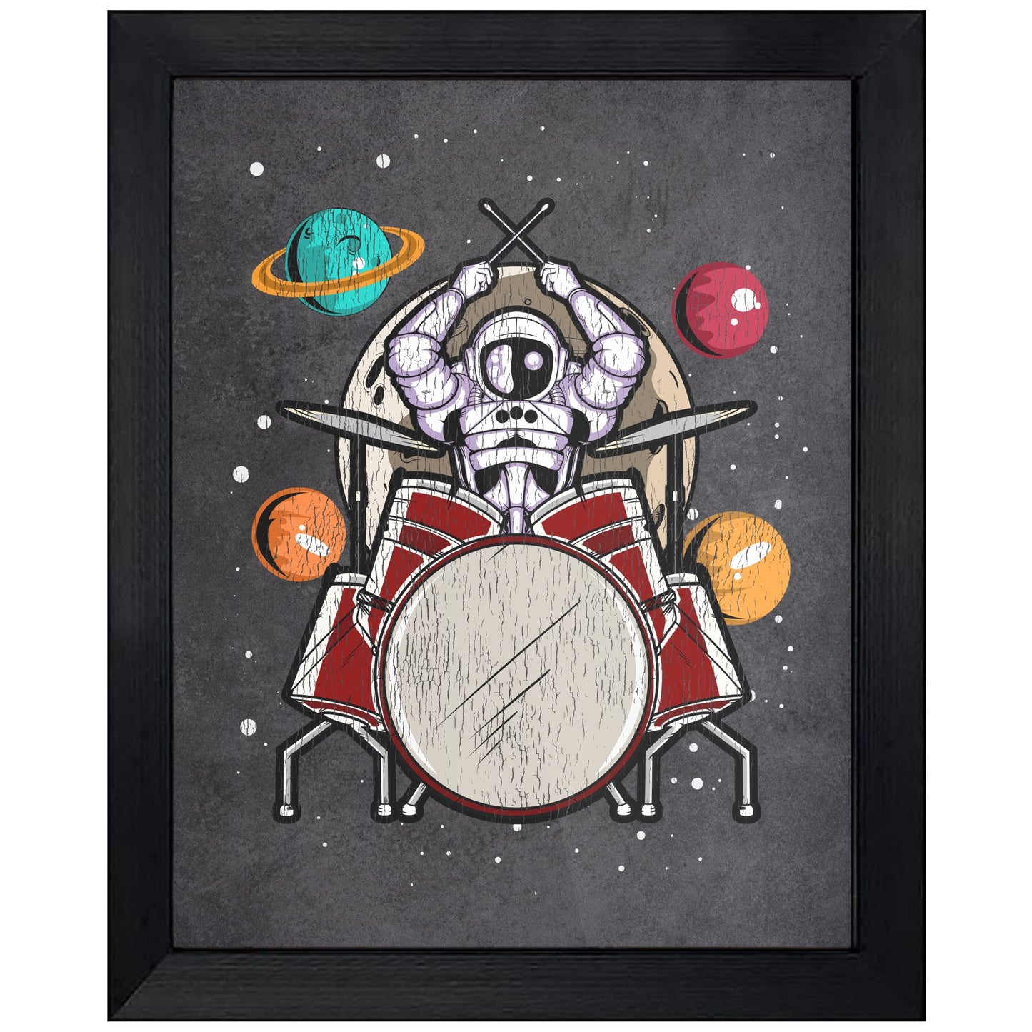 Drummer Astronaut Outer Space Spaceman Drums Distressed 8"x10" Wall Art Print