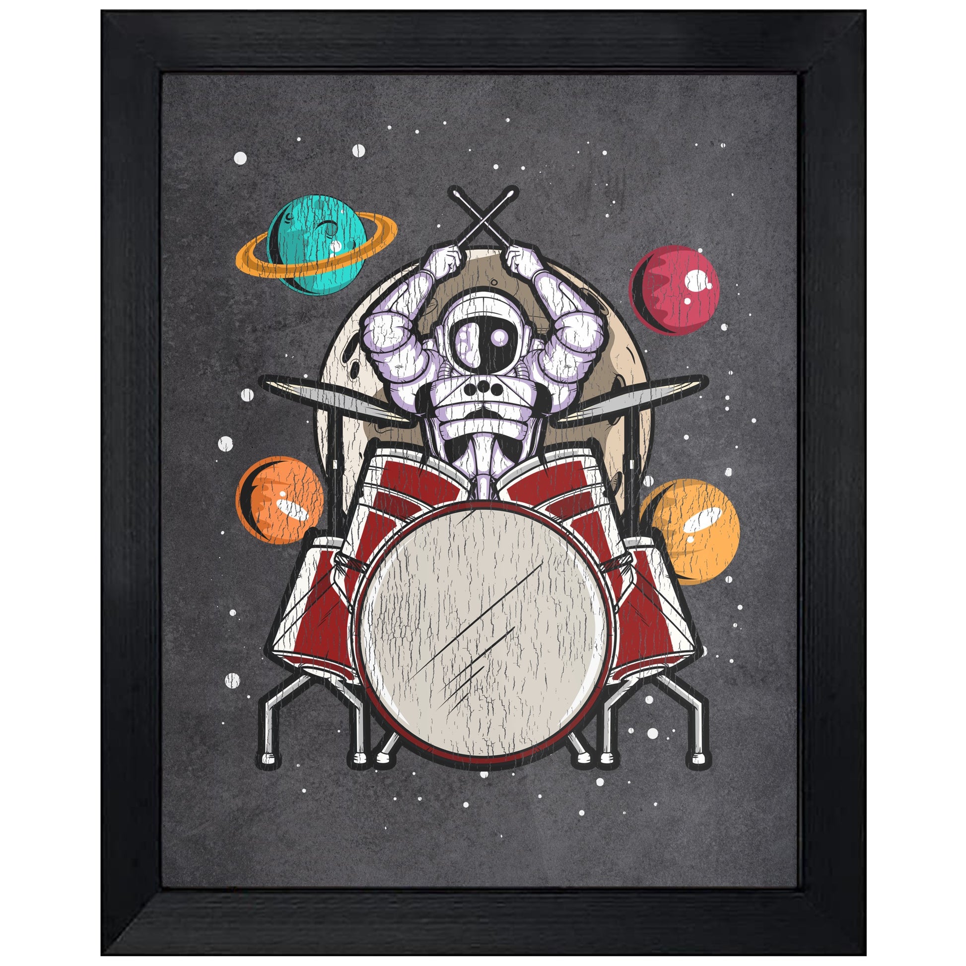 Drummer Astronaut Outer Space Spaceman Drums Distressed 8"x10" Wall Art Print