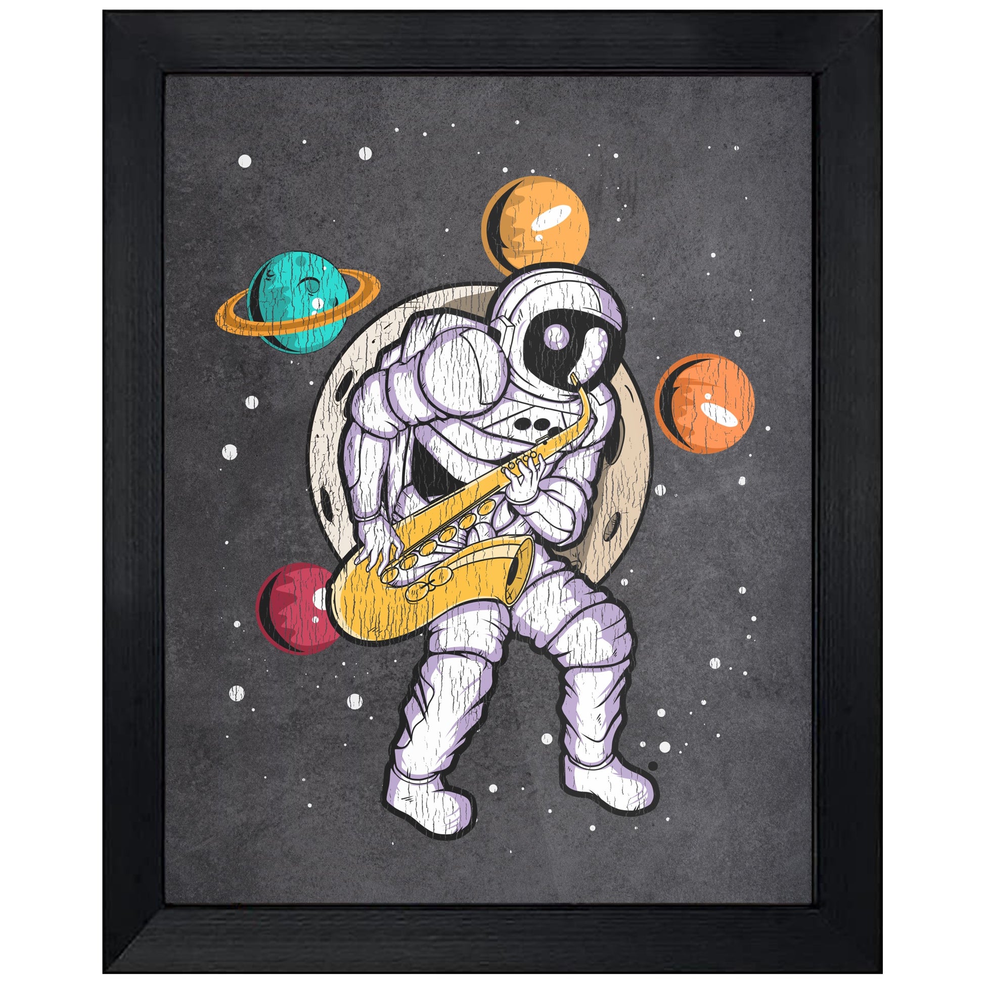 Sax Player Astronaut Outer Space Spaceman Saxophone Distressed 8"x10" Wall Art Print