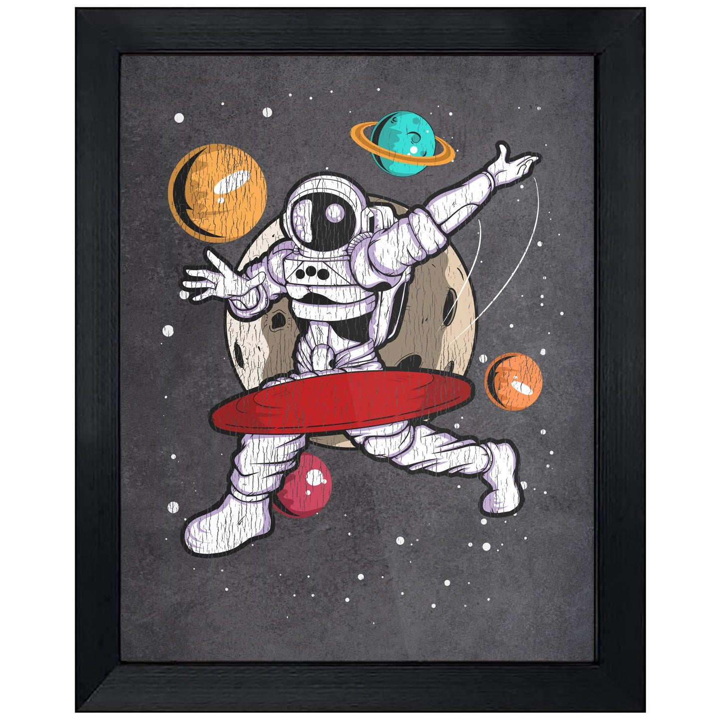 Disc Golf Astronaut Outer Space Spaceman Disc Golf Distressed 8"x10" Wall Art Print