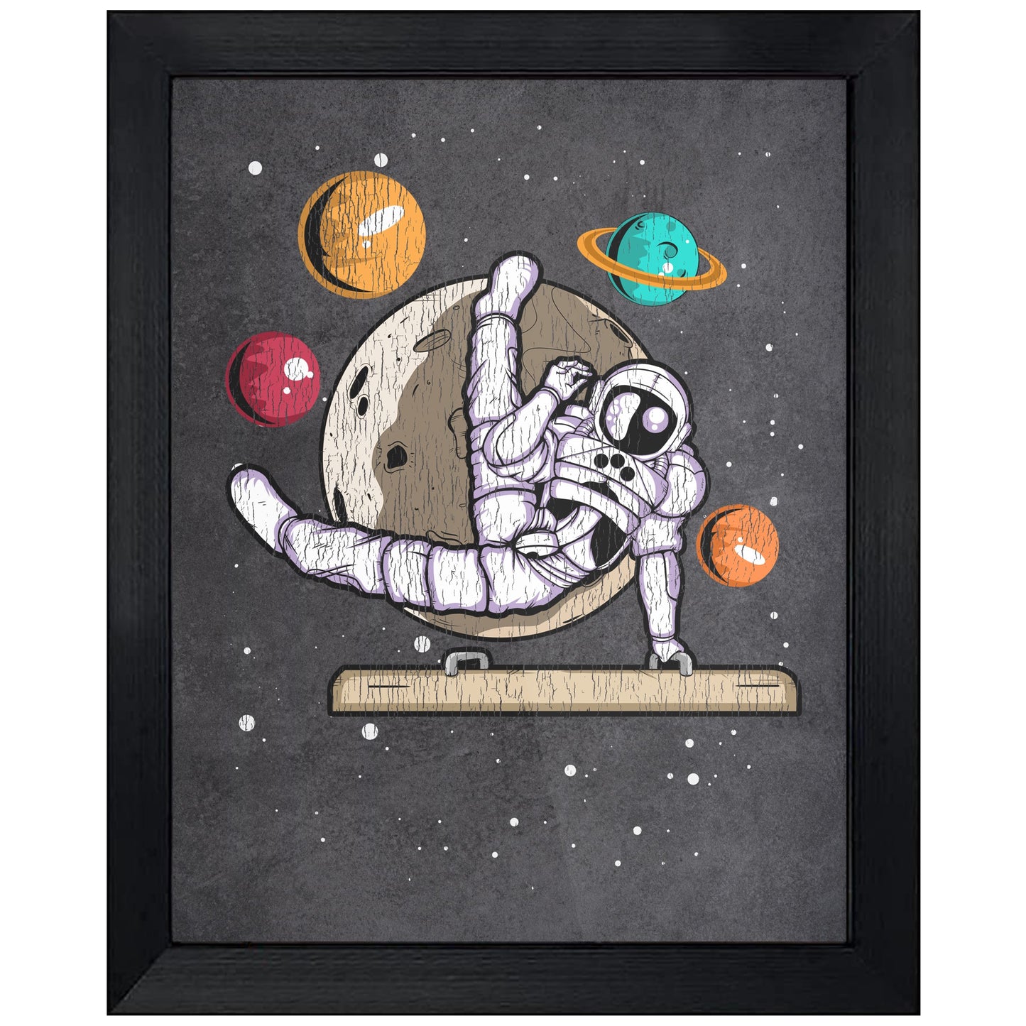 Male Gymnast Astronaut Outer Space Spaceman Gymnastics Distressed 8"x10" Wall Art Print