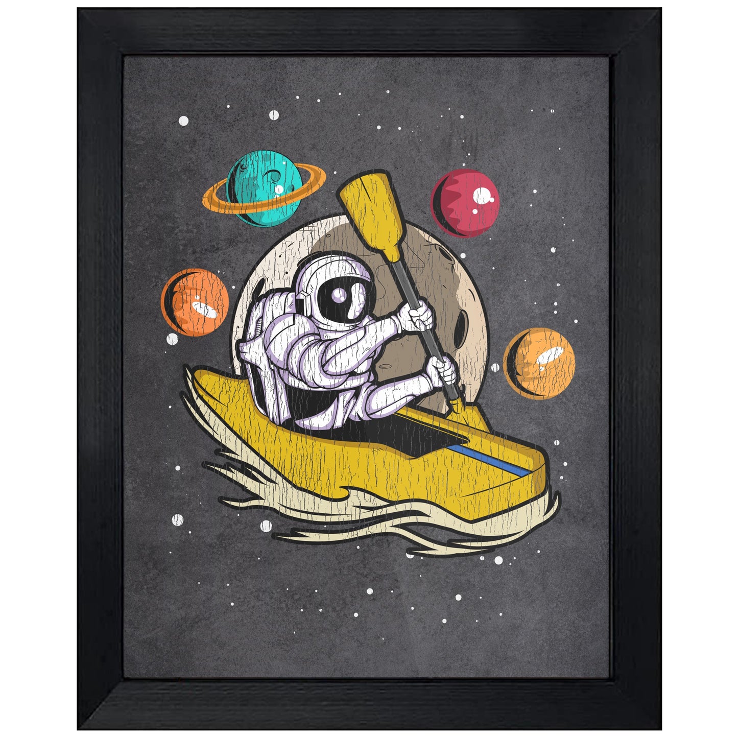Kayaker Astronaut Outer Space Spaceman Kayaking Distressed 8"x10" Wall Art Print