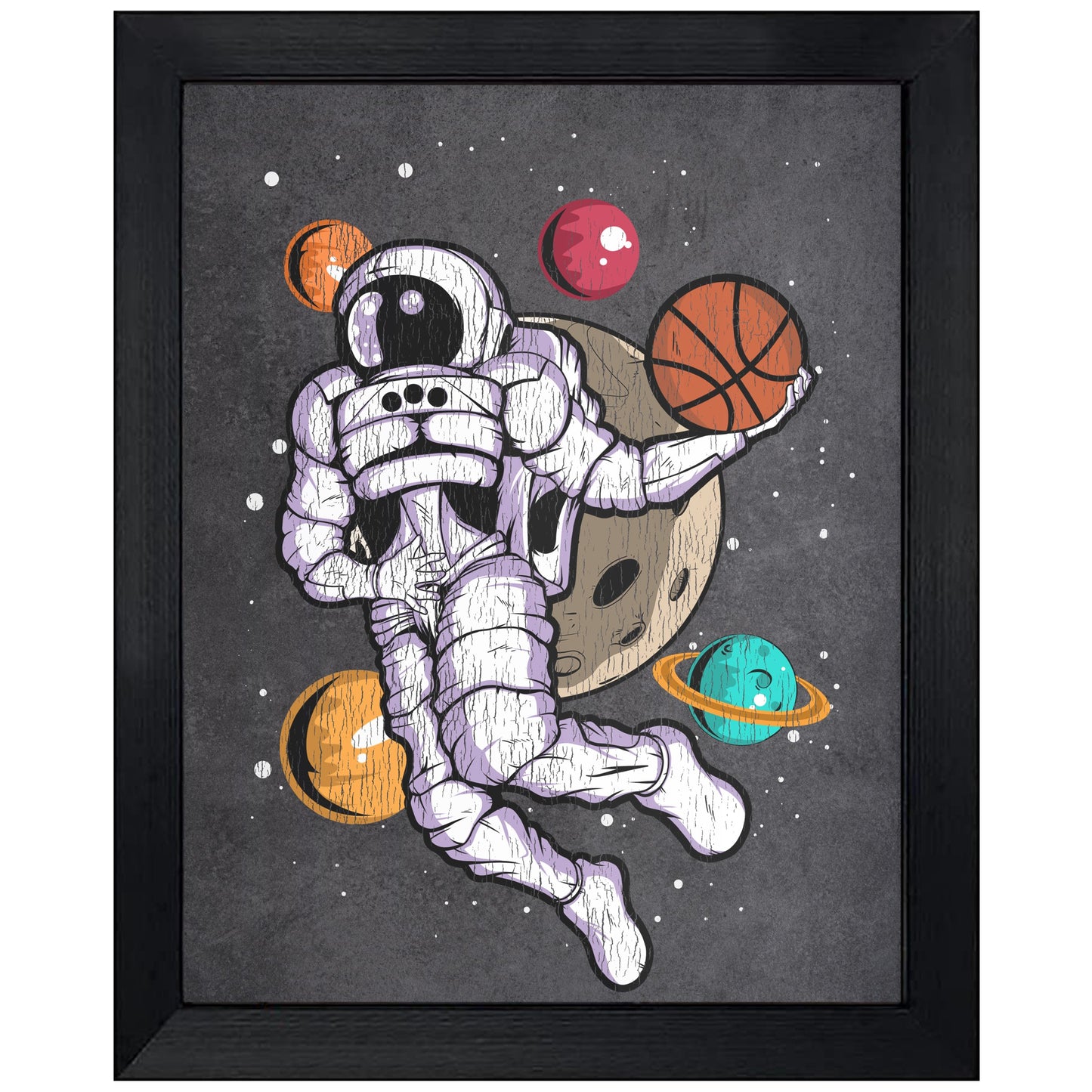 Basketball Dunk Astronaut Outer Space Spaceman Distressed 8"x10" Wall Art Print