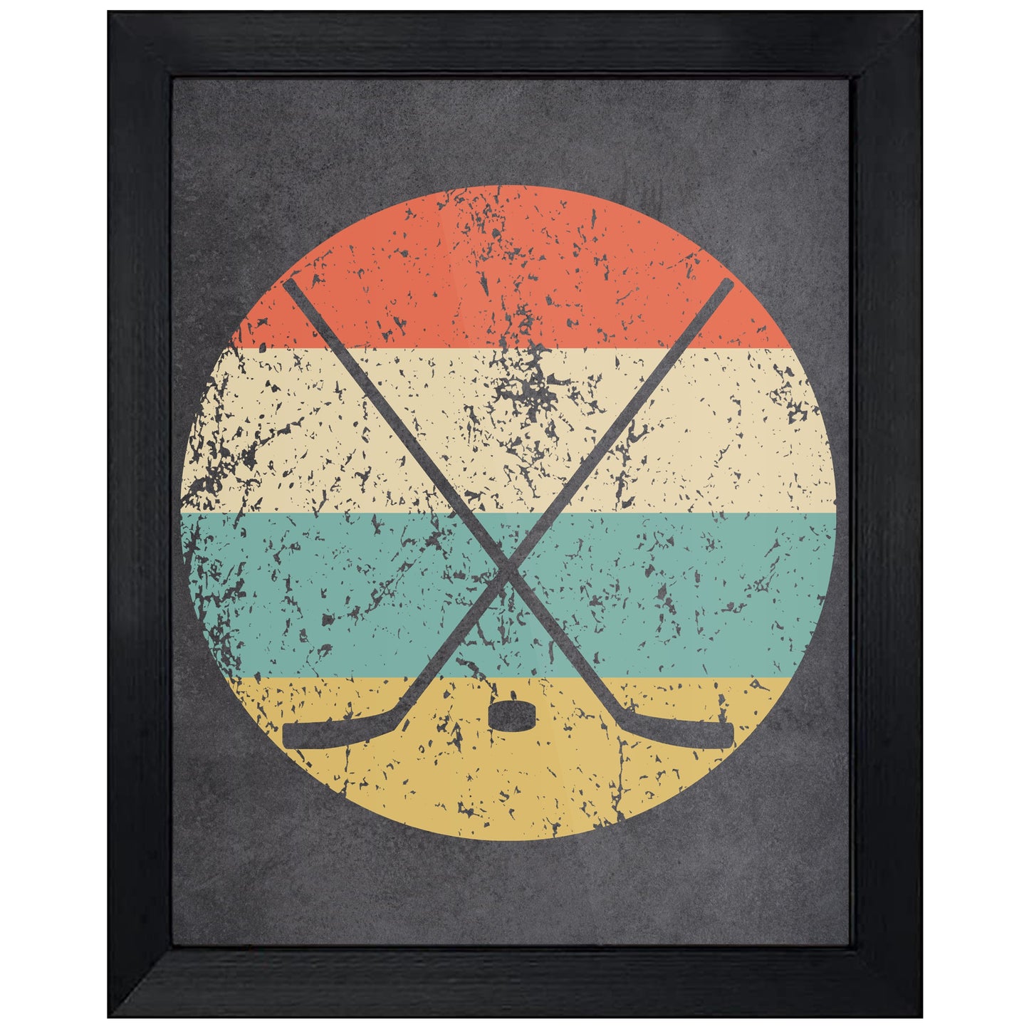 Crossed Hockey Sticks Puck Sports Icon Retro 8"x10" Wall Art Print