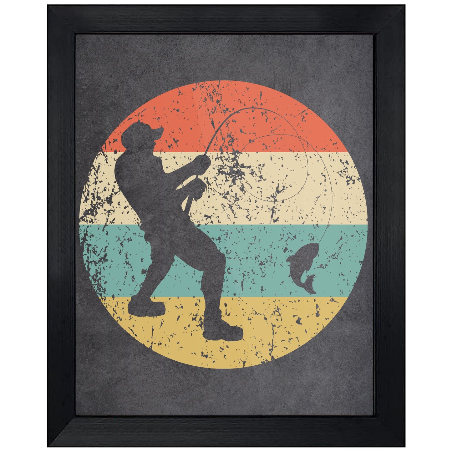 Fisherman Fishing Icon Retro 8"x10" Wall Art Print