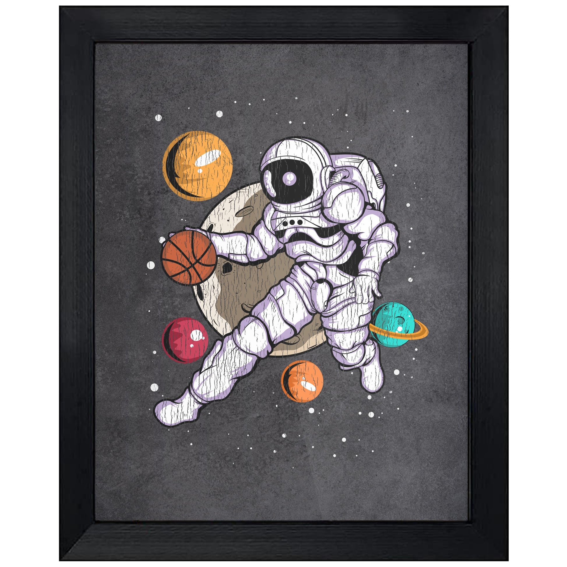 Basketball Astronaut Outer Space Spaceman Distressed 8"x10" Wall Art Print