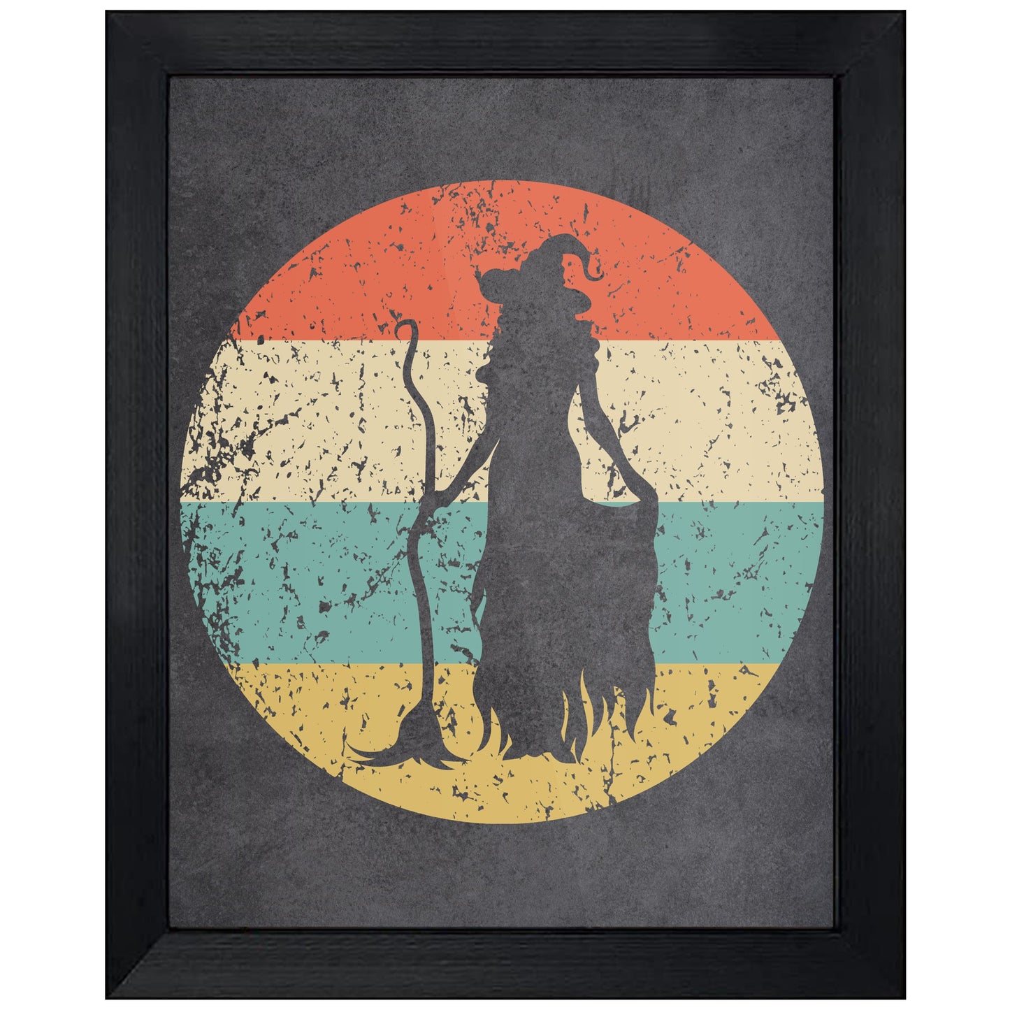 Witch with Broomstick Halloween Icon Retro 8"x10" Wall Art Print