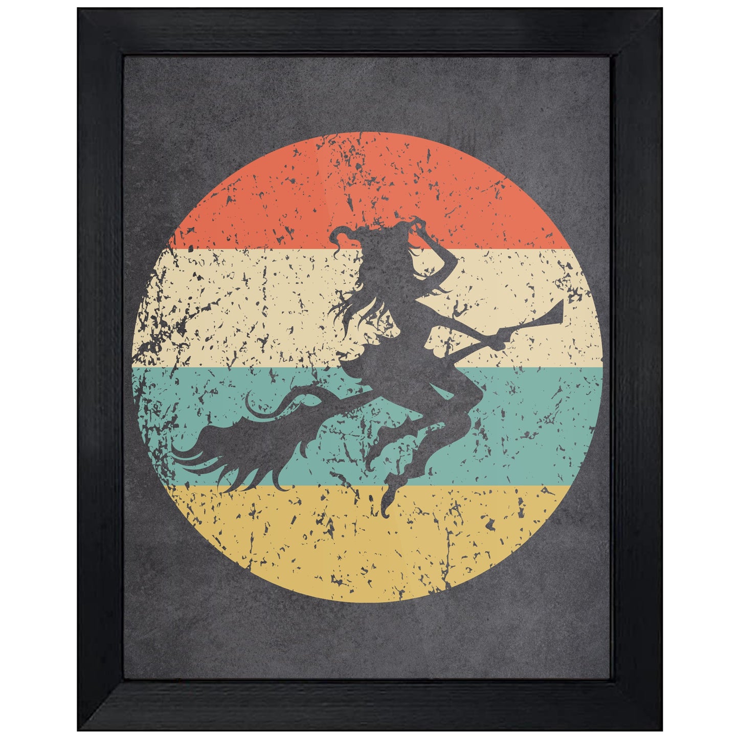 Witch Flying on Broomstick Halloween Icon Retro 8"x10" Wall Art Print
