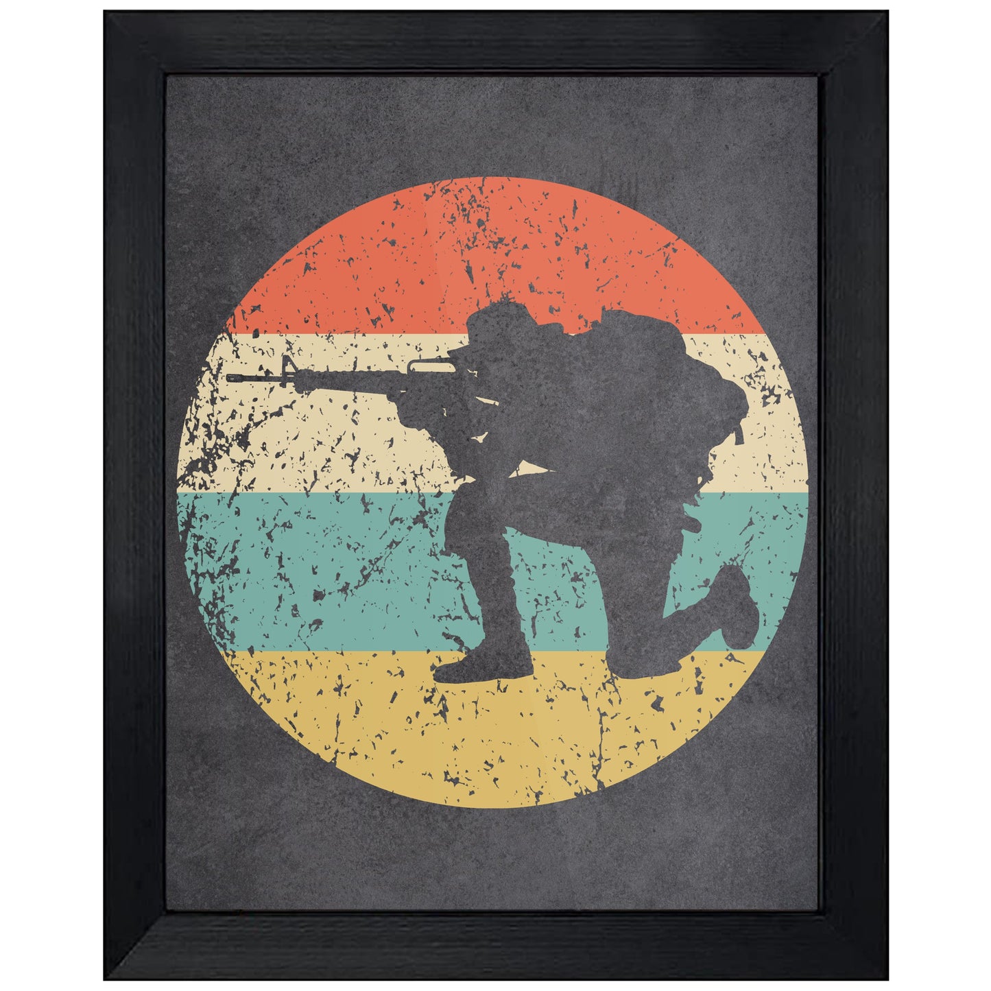 Crouching Soldier Military Icon Retro 8"x10" Wall Art Print
