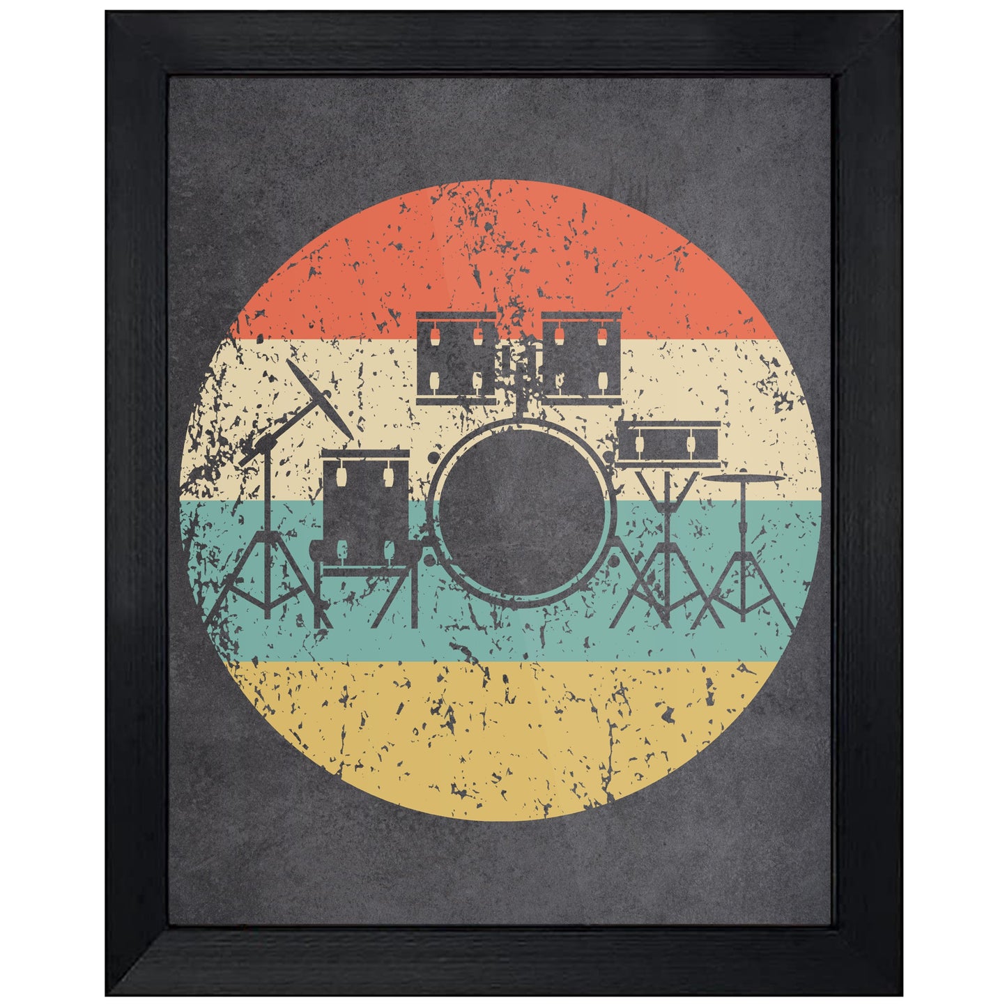 Drum Set Musical Instrument Music Icon Retro 8"x10" Wall Art Print