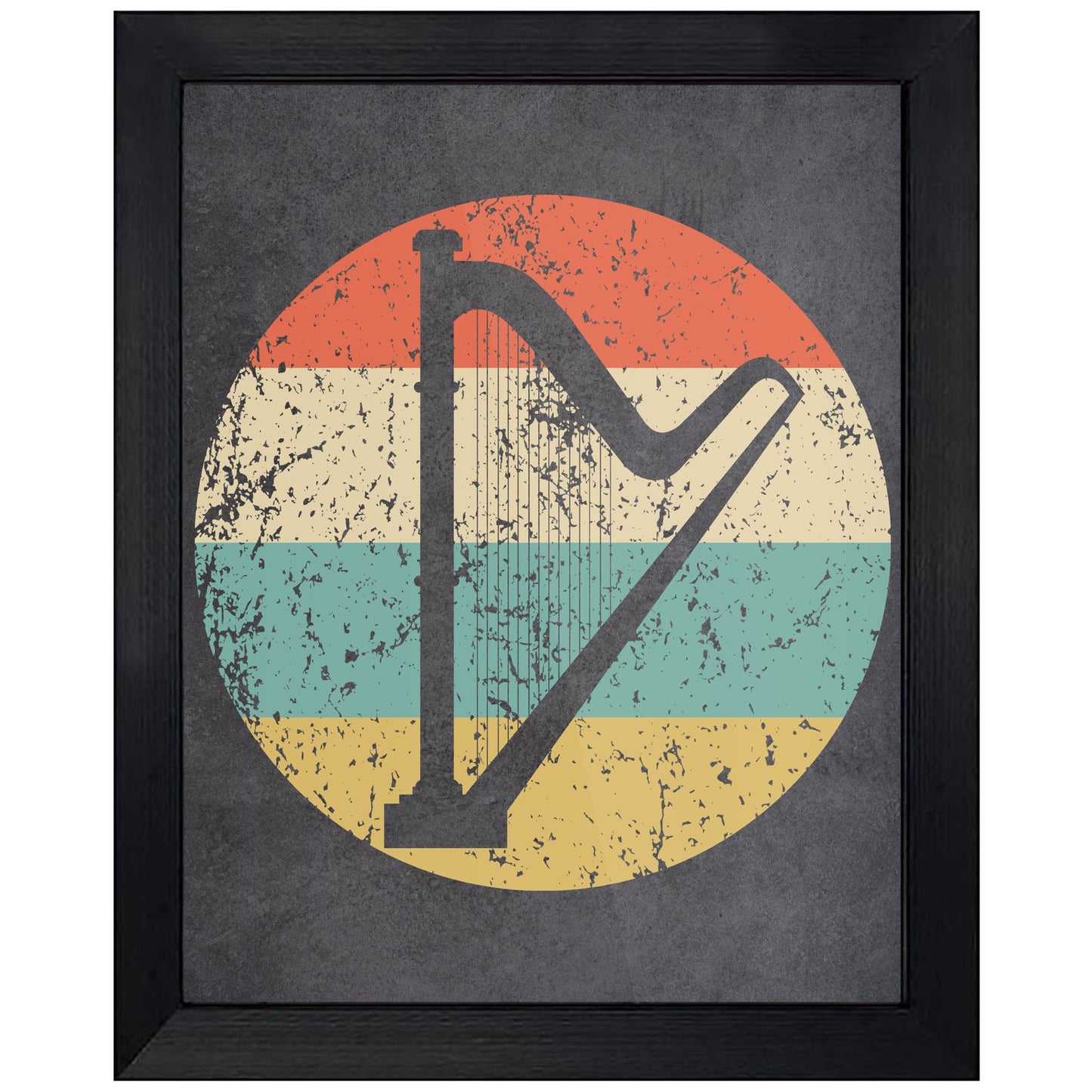 Harp Musical Instrument Music Icon Retro 8"x10" Wall Art Print
