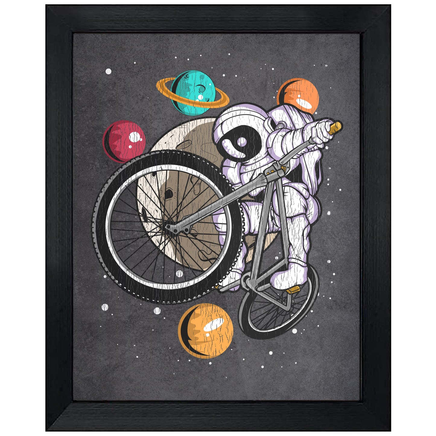 BMX Astronaut Outer Space Spaceman Bike Distressed 8"x10" Wall Art Print