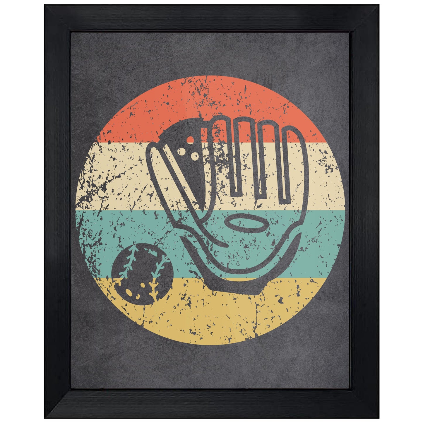 Glove Mitt and Ball Baseball Icon Retro 8"x10" Wall Art Print