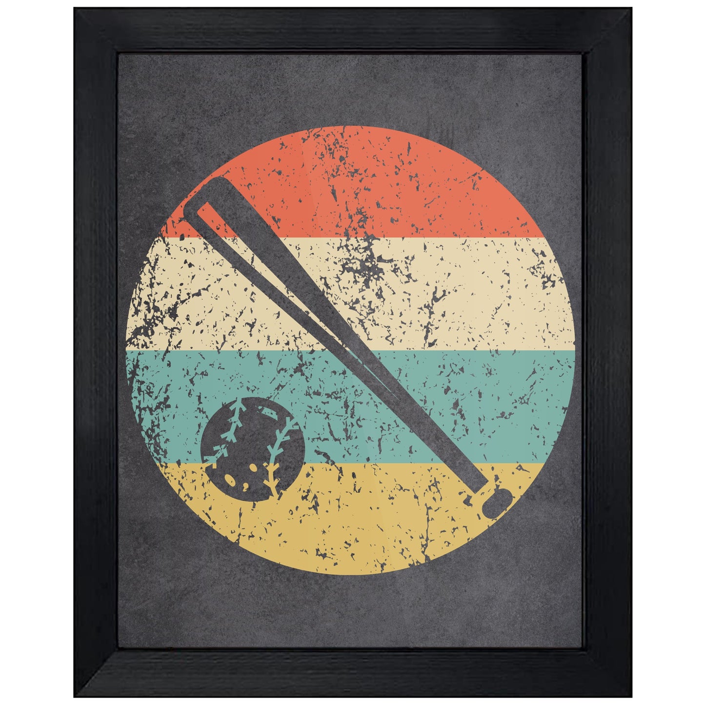 Bat and Ball Baseball Sports Icon Retro 8"x10" Wall Art Print