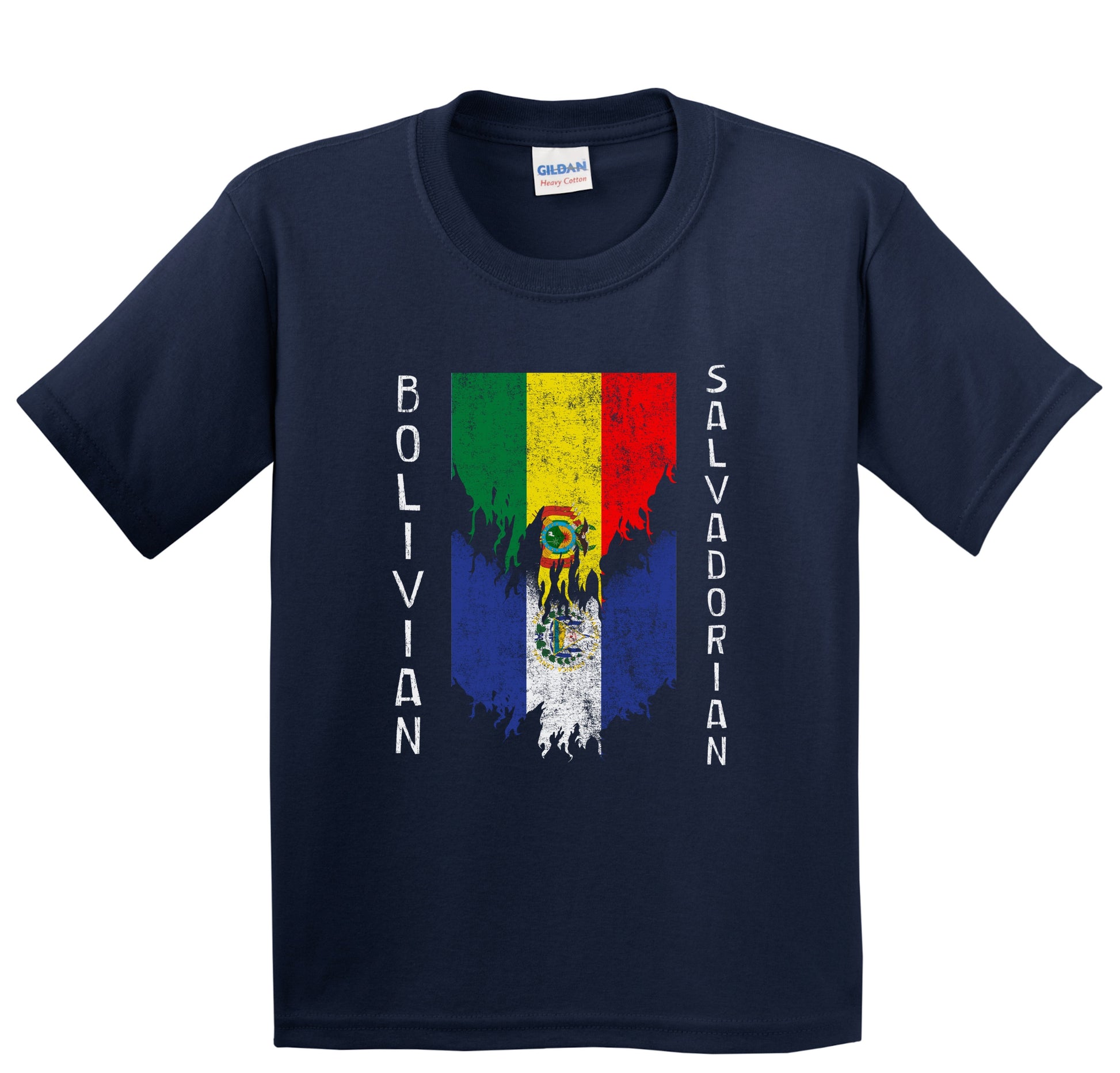 Bolivian Salvadorian Flags Ripped Torn Bolivia El Salvador Youth T-Shirt