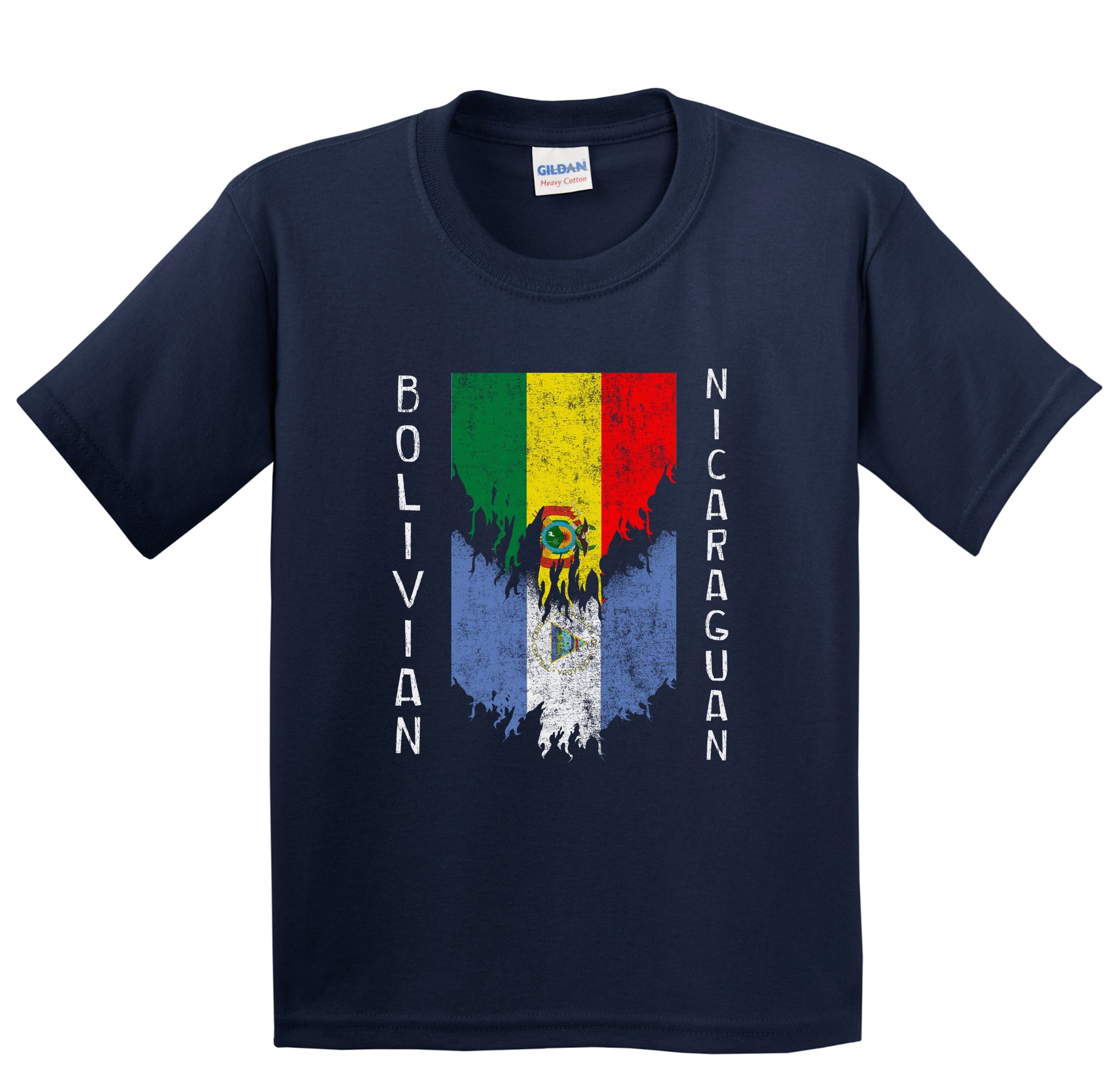 Bolivian Nicaraguan Flags Ripped Torn Bolivia Nicaragua Youth T-Shirt