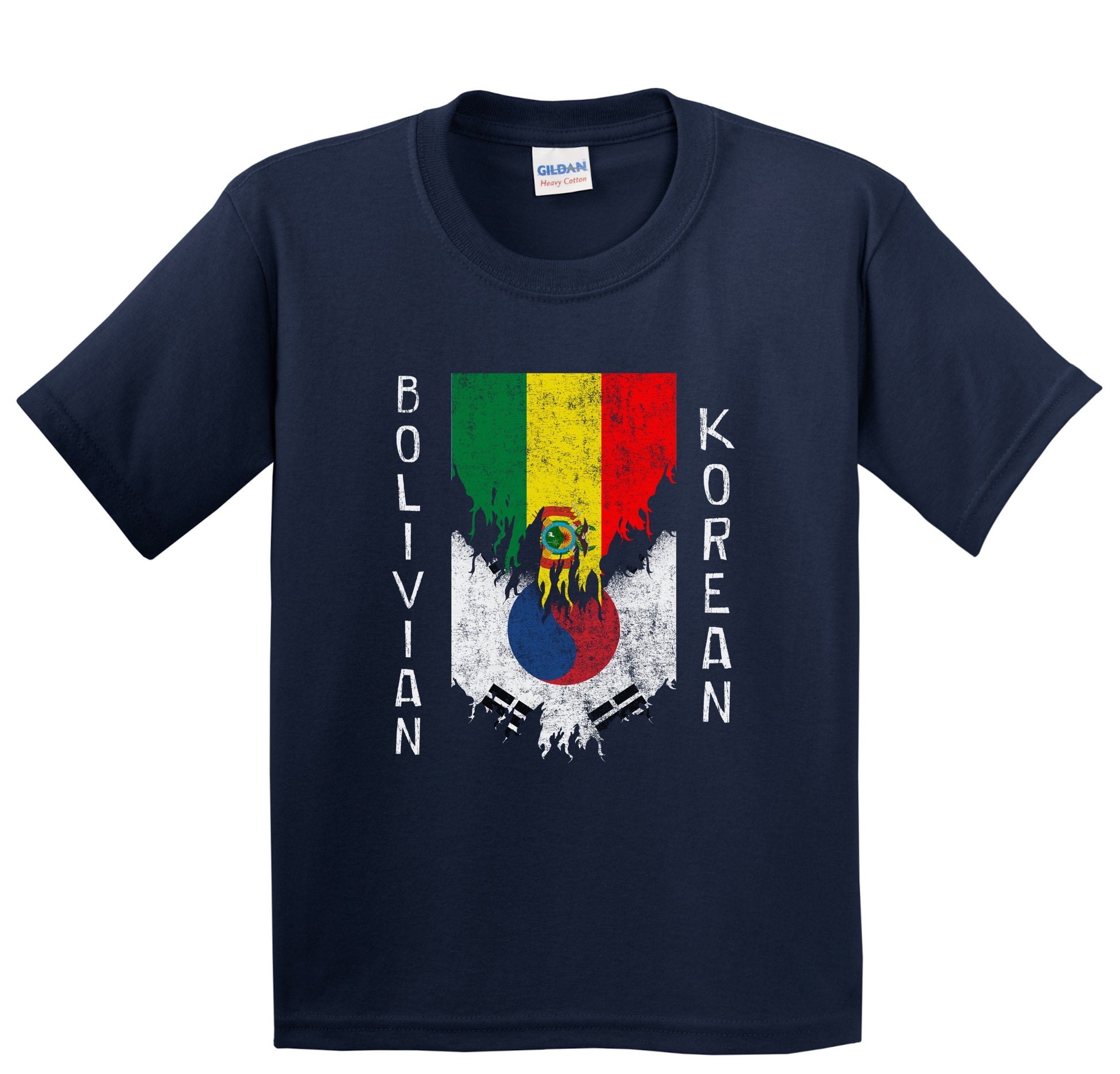 Bolivian Korean Flags Ripped Torn Bolivia South Korea Youth T-Shirt