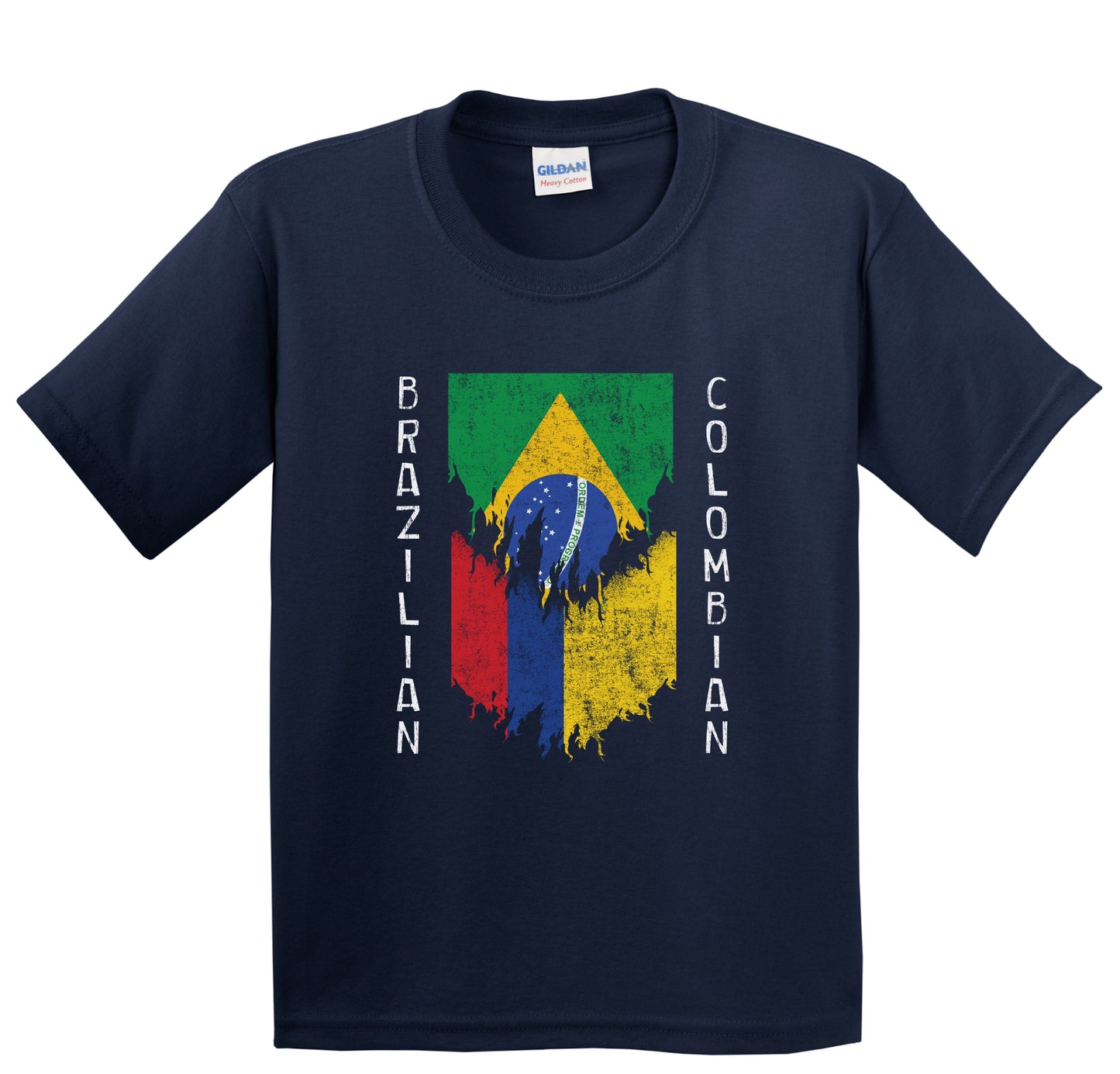 Brazilian Colombian Flags Ripped Torn Brazil Colombia Youth T-Shirt