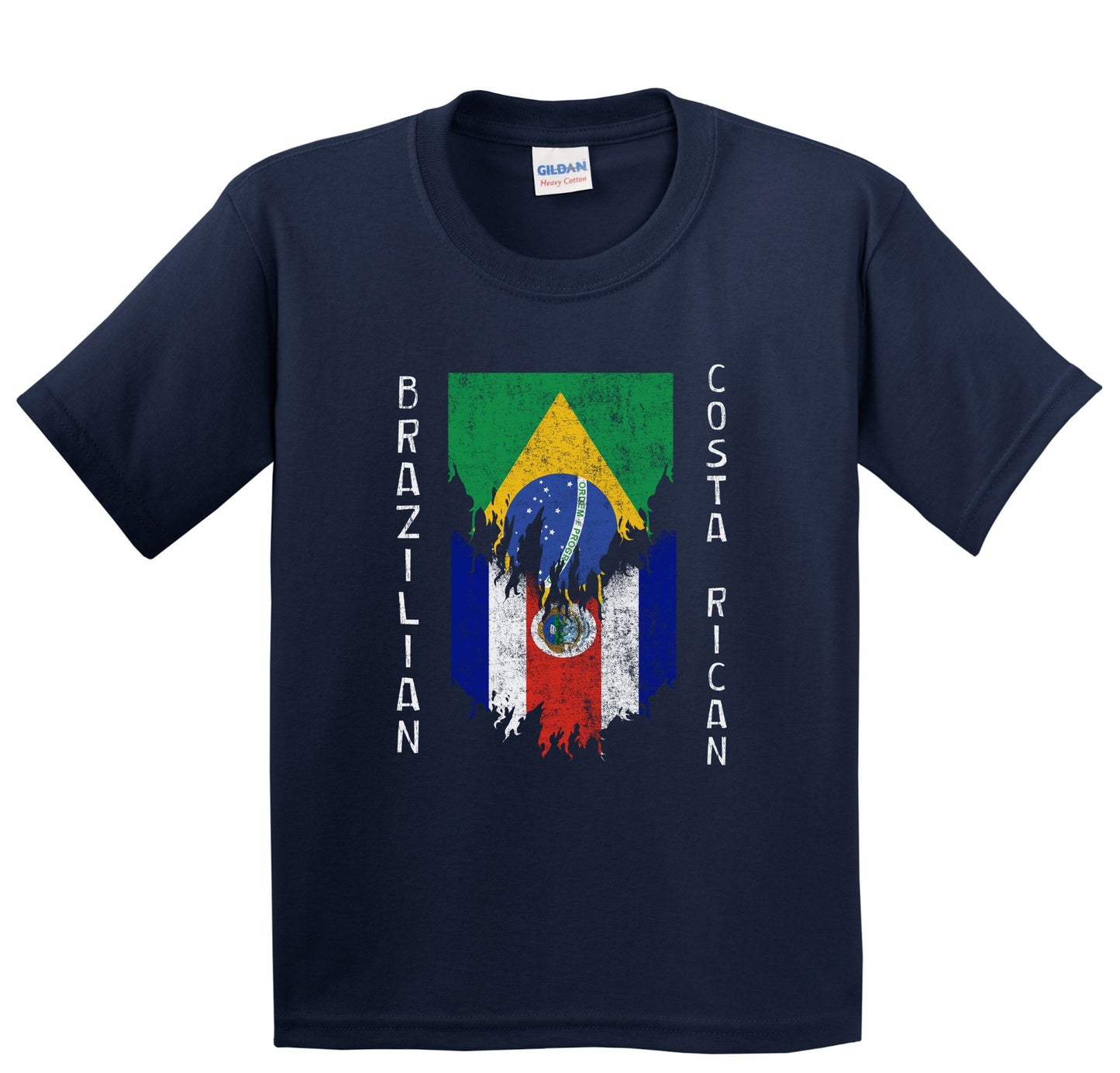 Brazilian Costa Rican Flags Ripped Torn Brazil Costa Rica Youth T-Shirt