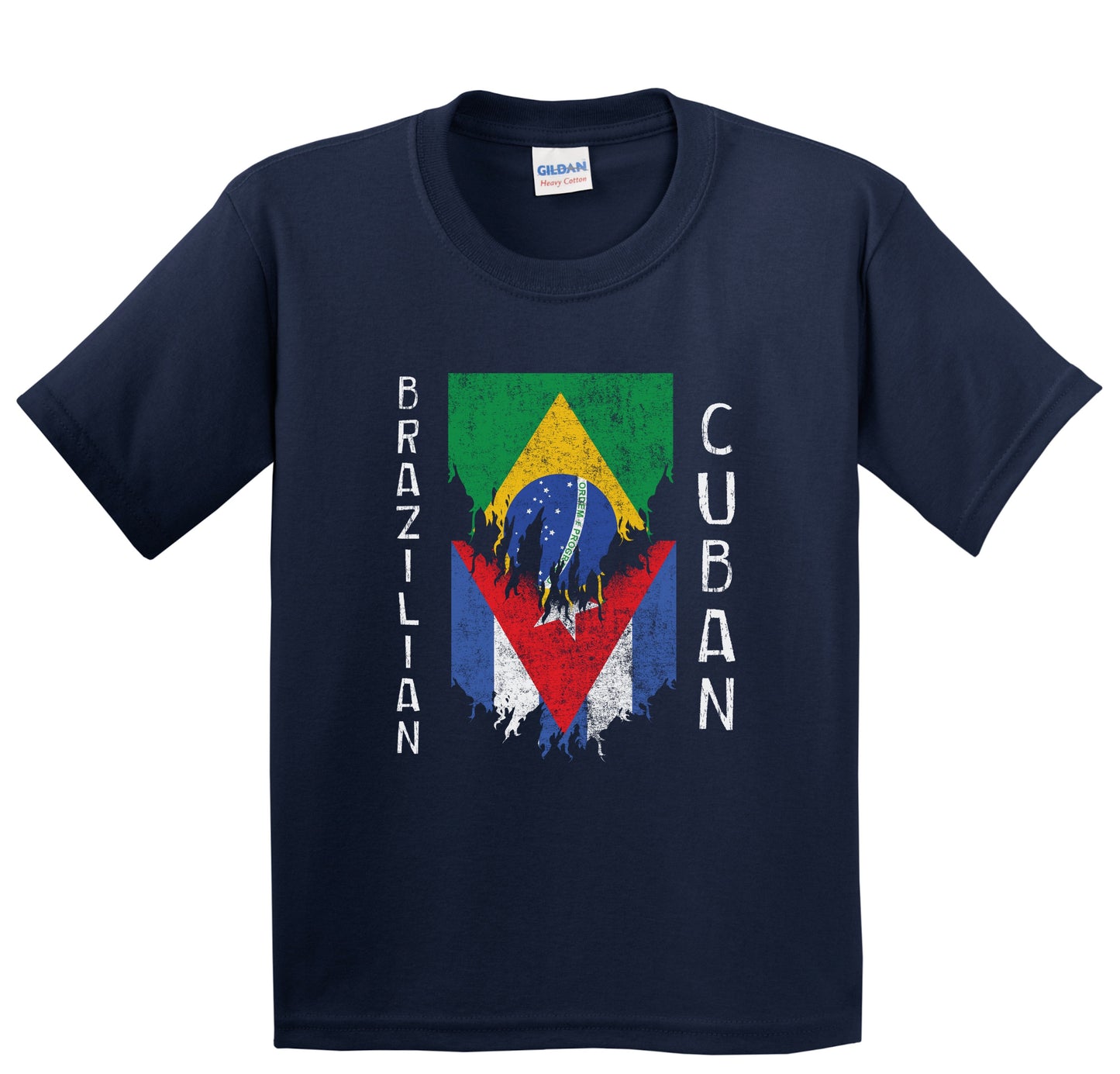 Brazilian Cuban Flags Ripped Torn Brazil Cuba Youth T-Shirt