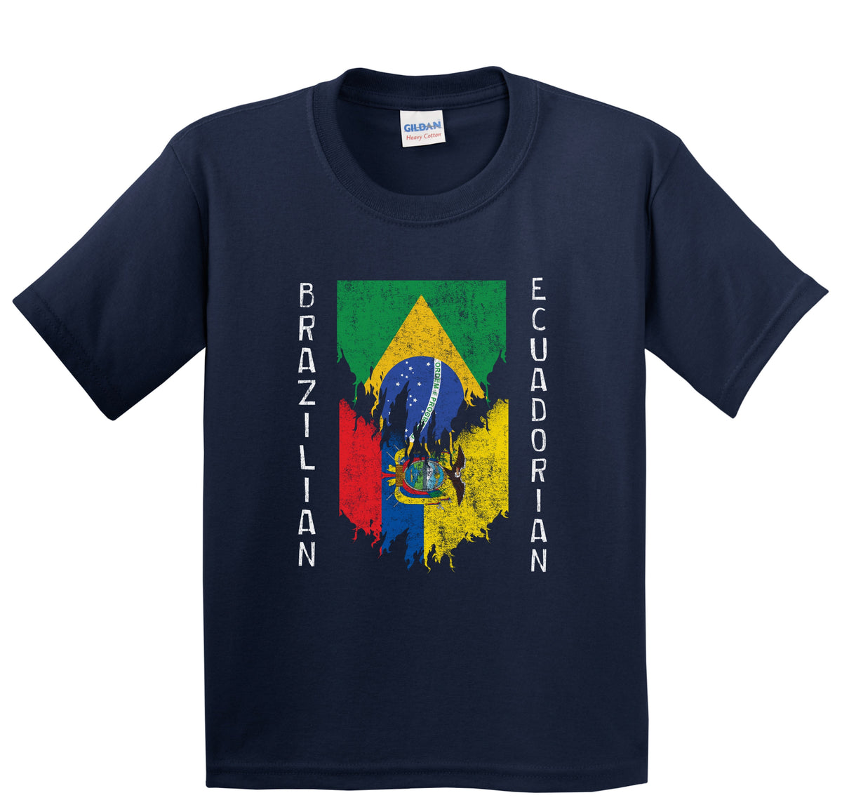Brazilian Ecuadorian Flags Ripped Torn Brazil Ecuador Youth T-Shirt