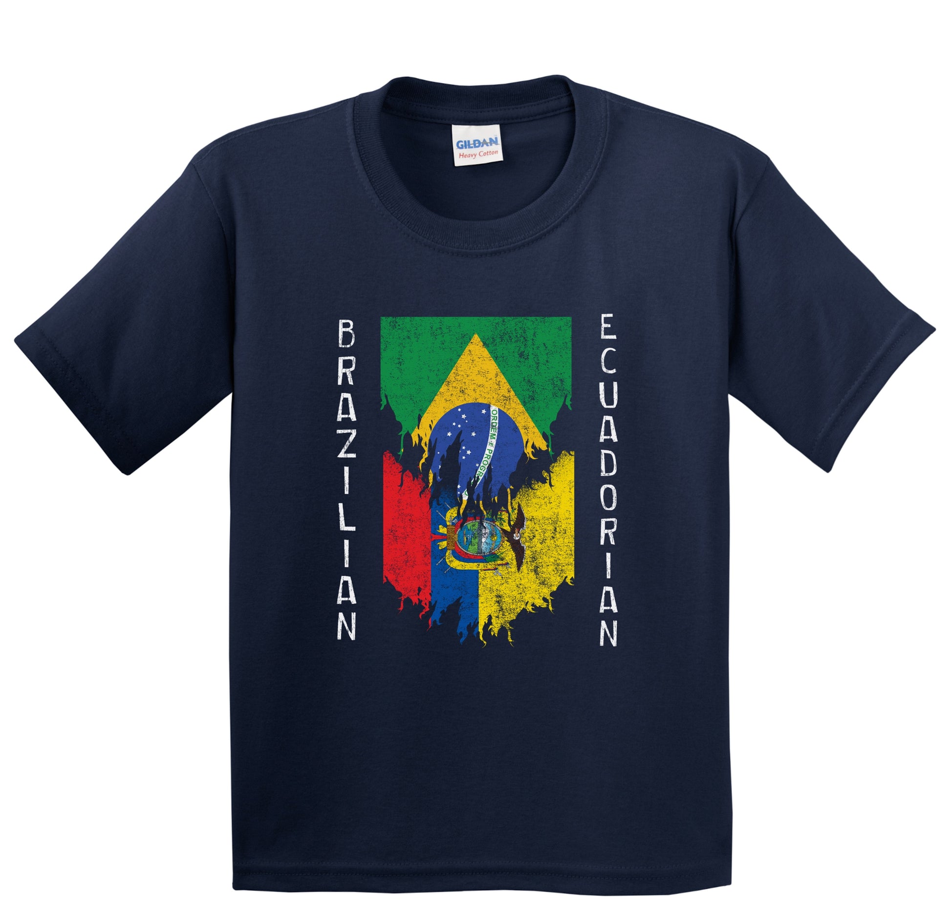 Brazilian Ecuadorian Flags Ripped Torn Brazil Ecuador Youth T-Shirt