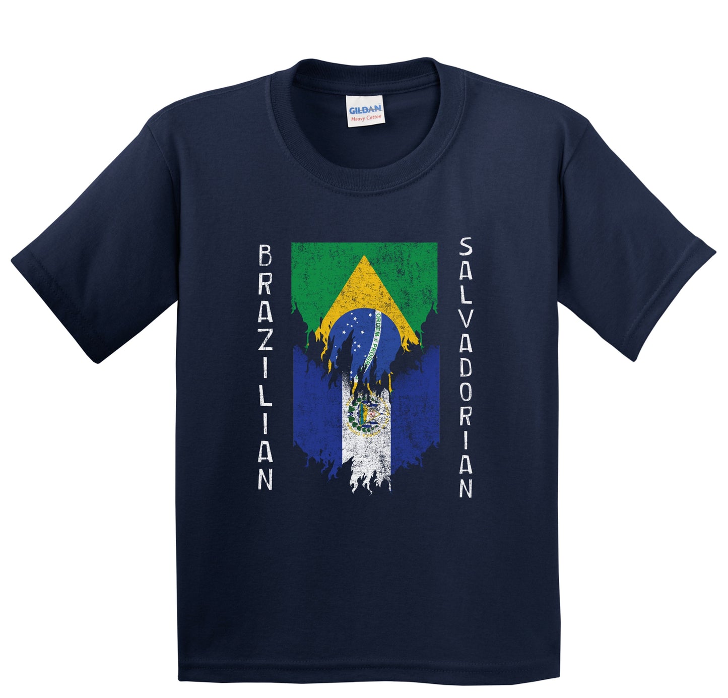 Brazilian Salvadorian Flags Ripped Torn Brazil El Salvador Youth T-Shirt