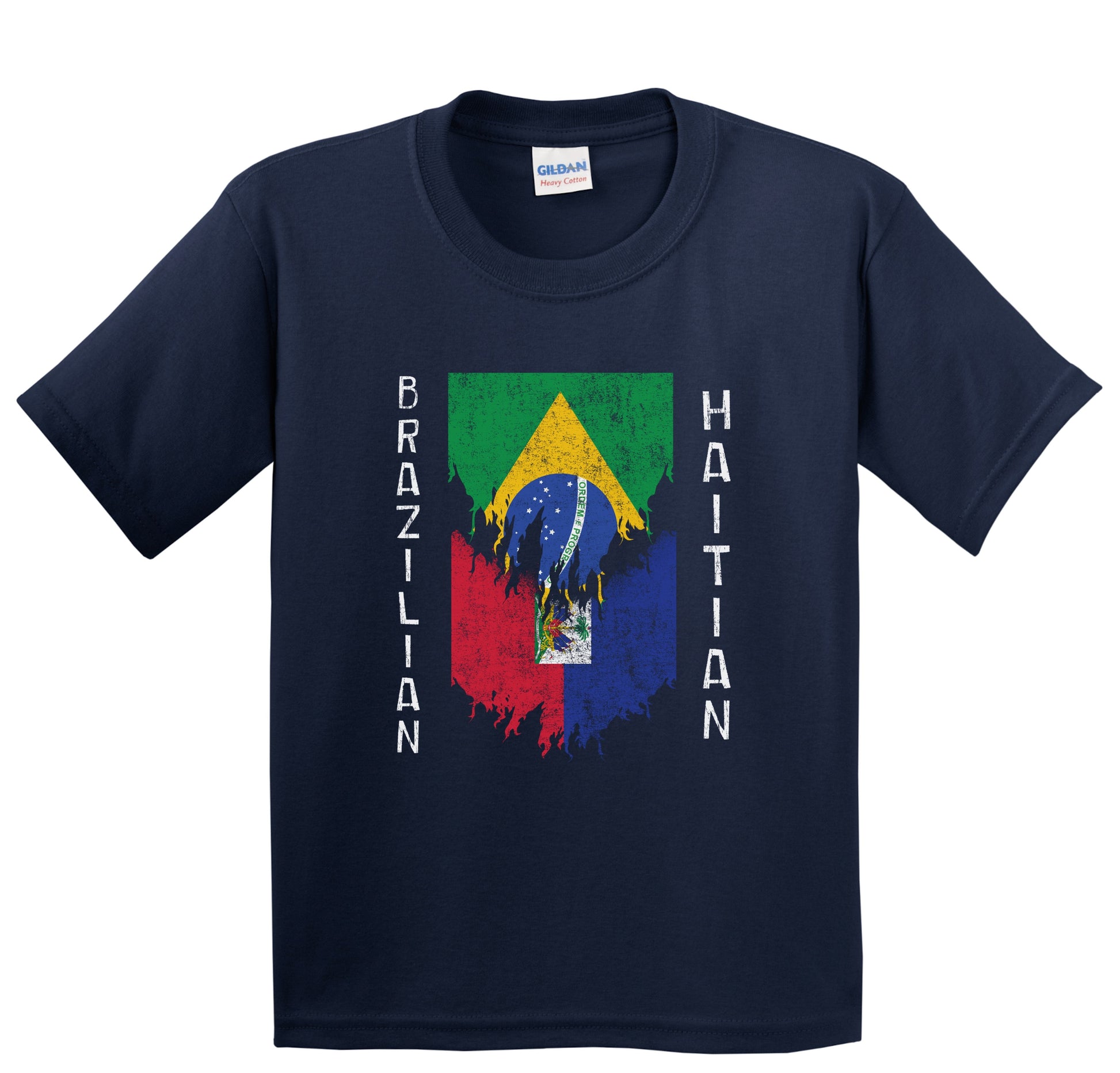 Brazilian Haitian Flags Ripped Torn Brazil Haiti Youth T-Shirt