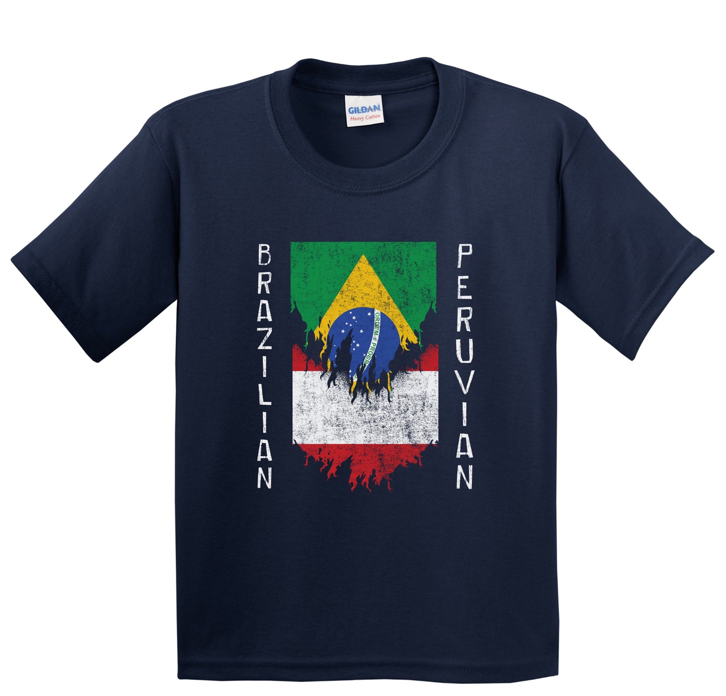 Brazilian Peruvian Flags Ripped Torn Brazil Peru Youth T-Shirt