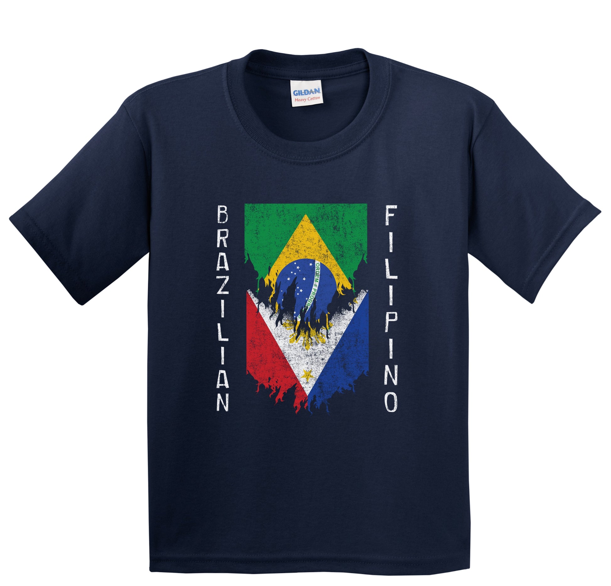 Brazilian Filipino Flags Ripped Torn Brazil Philippines Youth T-Shirt