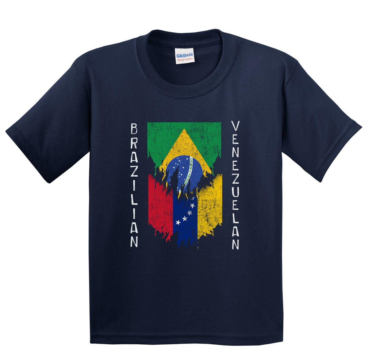 Brazilian Venezuelan Flags Ripped Torn Brazil Venezuela Youth T-Shirt