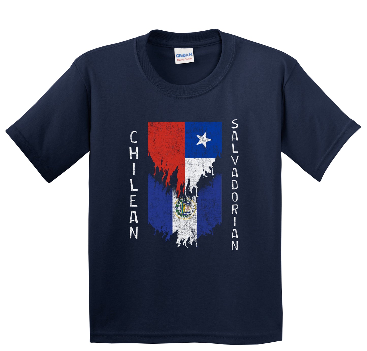 Chilean Salvadorian Flags Ripped Torn Chile El Salvador Youth T-Shirt