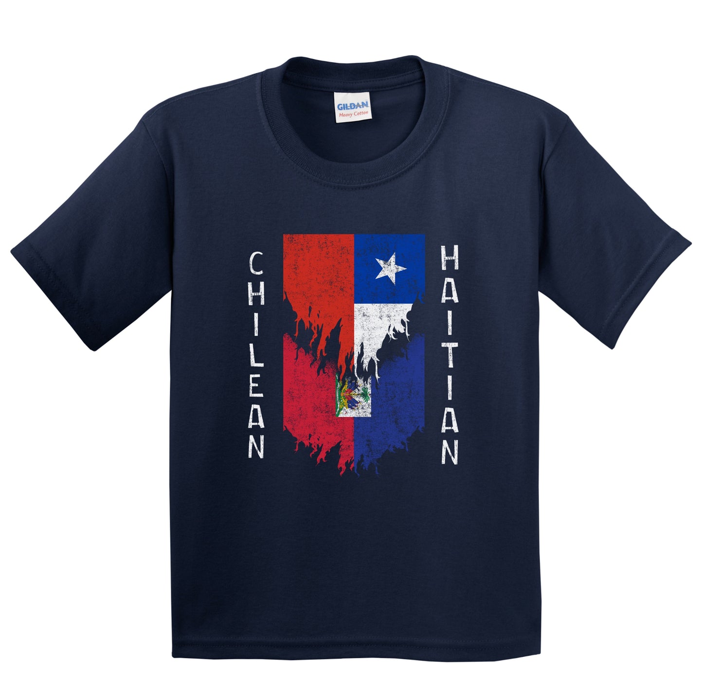 Chilean Haitian Flags Ripped Torn Chile Haiti Youth T-Shirt