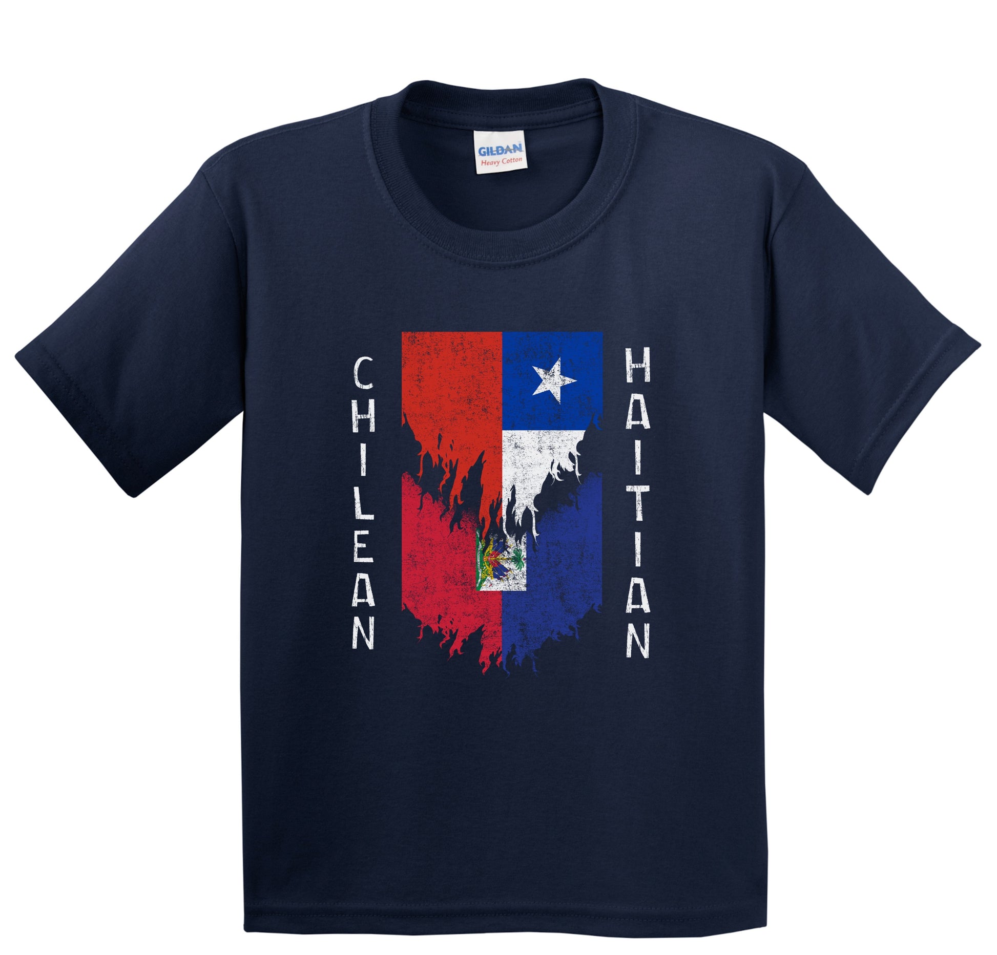 Chilean Haitian Flags Ripped Torn Chile Haiti Youth T-Shirt