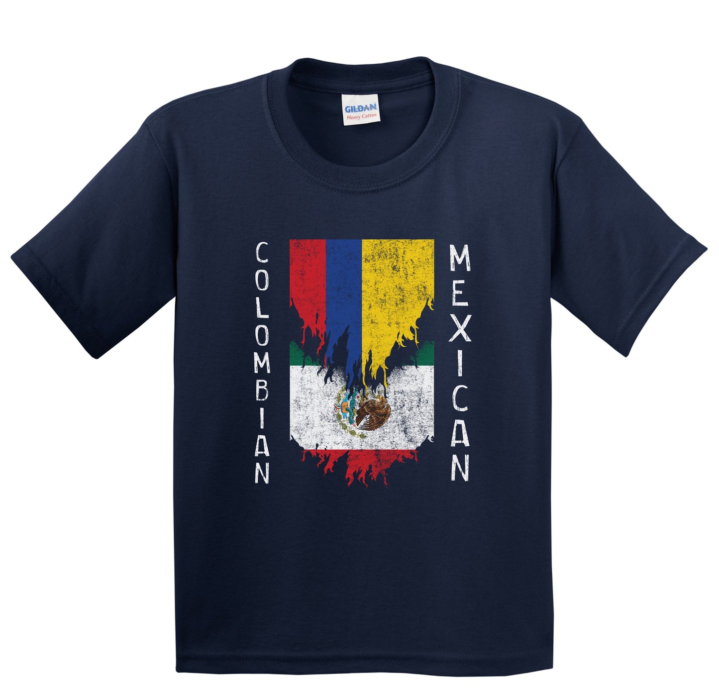 Colombian Mexican Flags Ripped Torn Colombia Mexico Youth T-Shirt