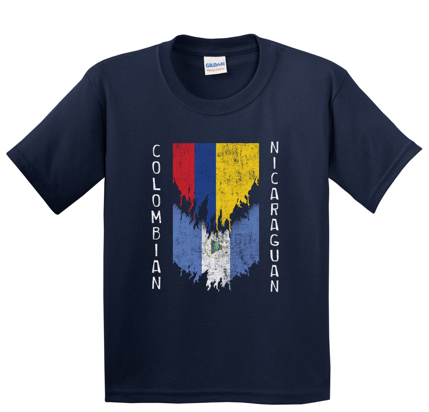 Colombian Nicaraguan Flags Ripped Torn Colombia Nicaragua Youth T-Shirt