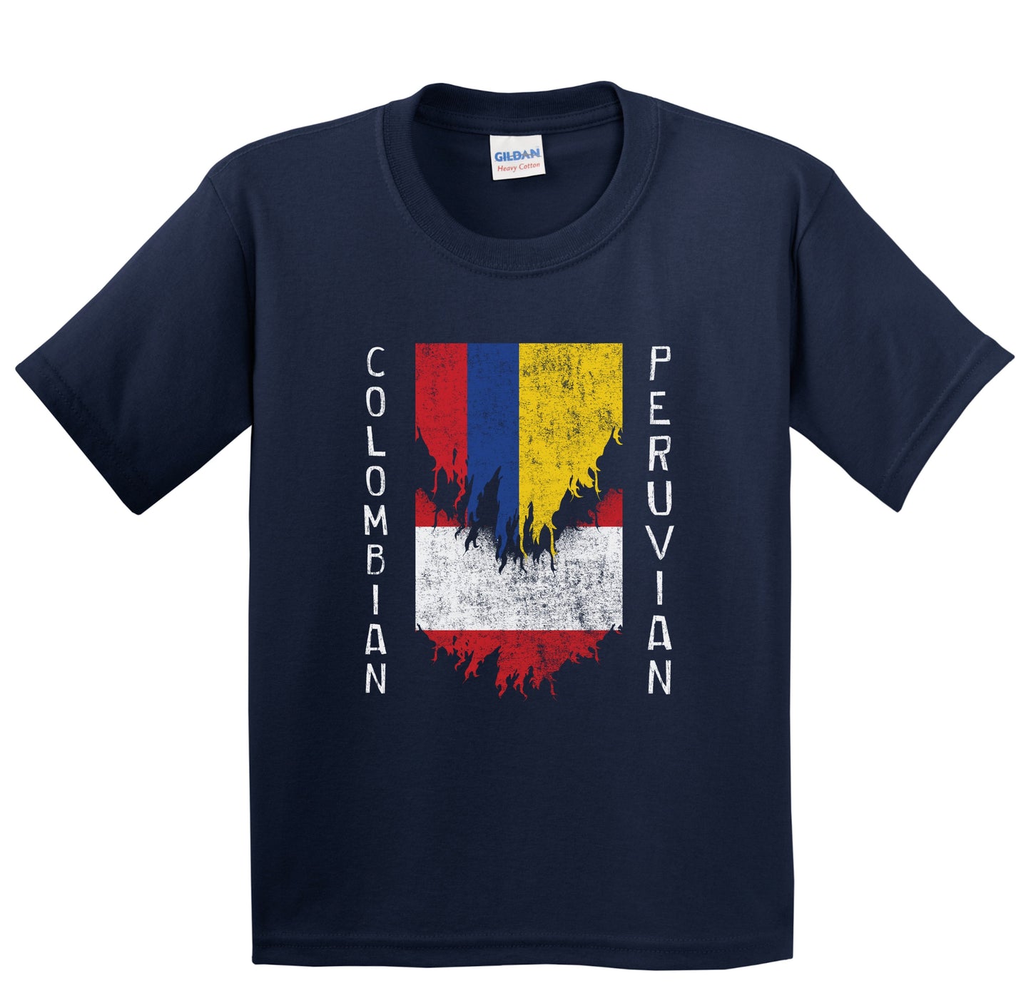 Colombian Peruvian Flags Ripped Torn Colombia Peru Youth T-Shirt