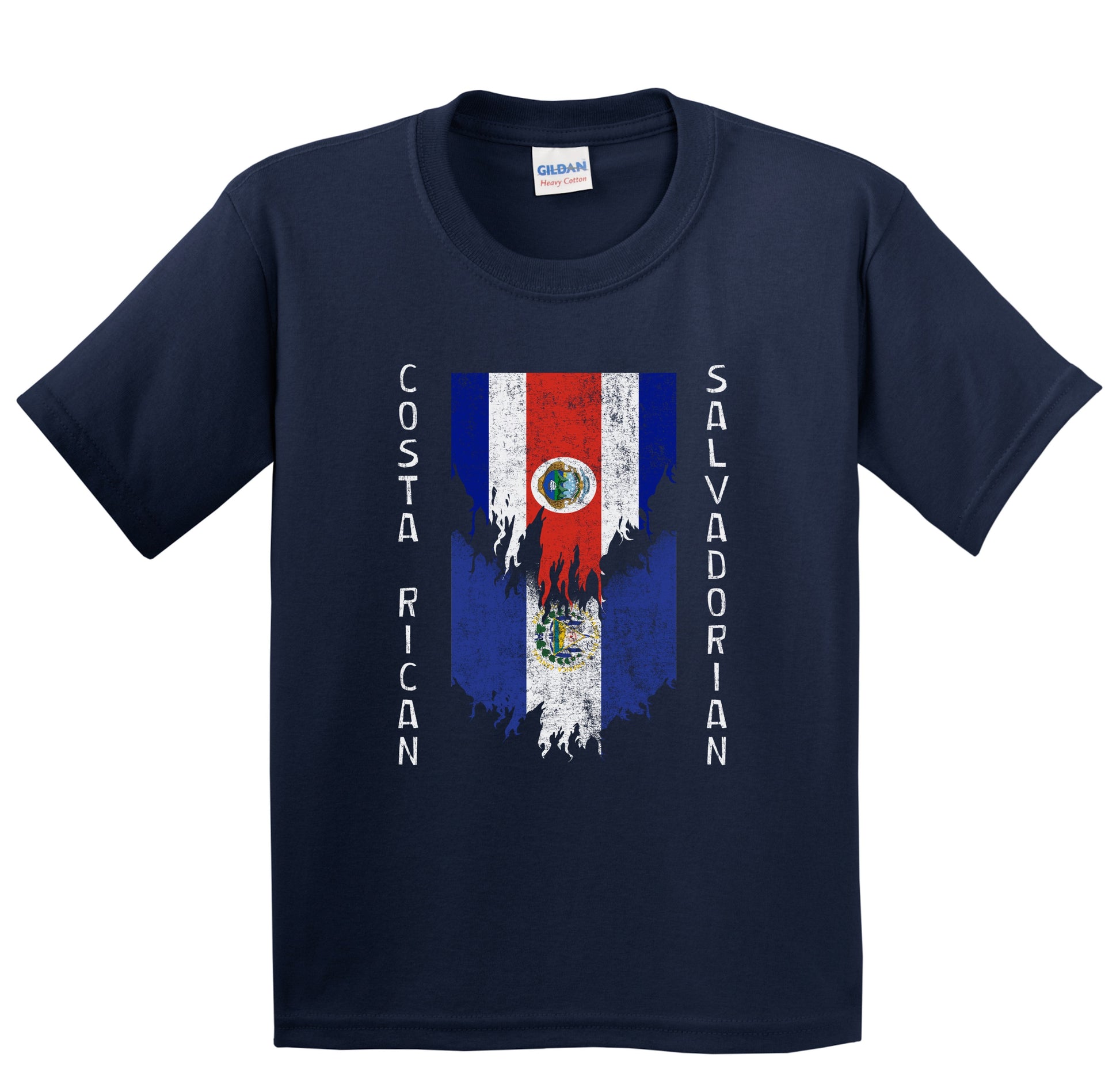 Costa Rican Salvadorian Flags Ripped Torn Costa Rica El Salvador Youth T-Shirt