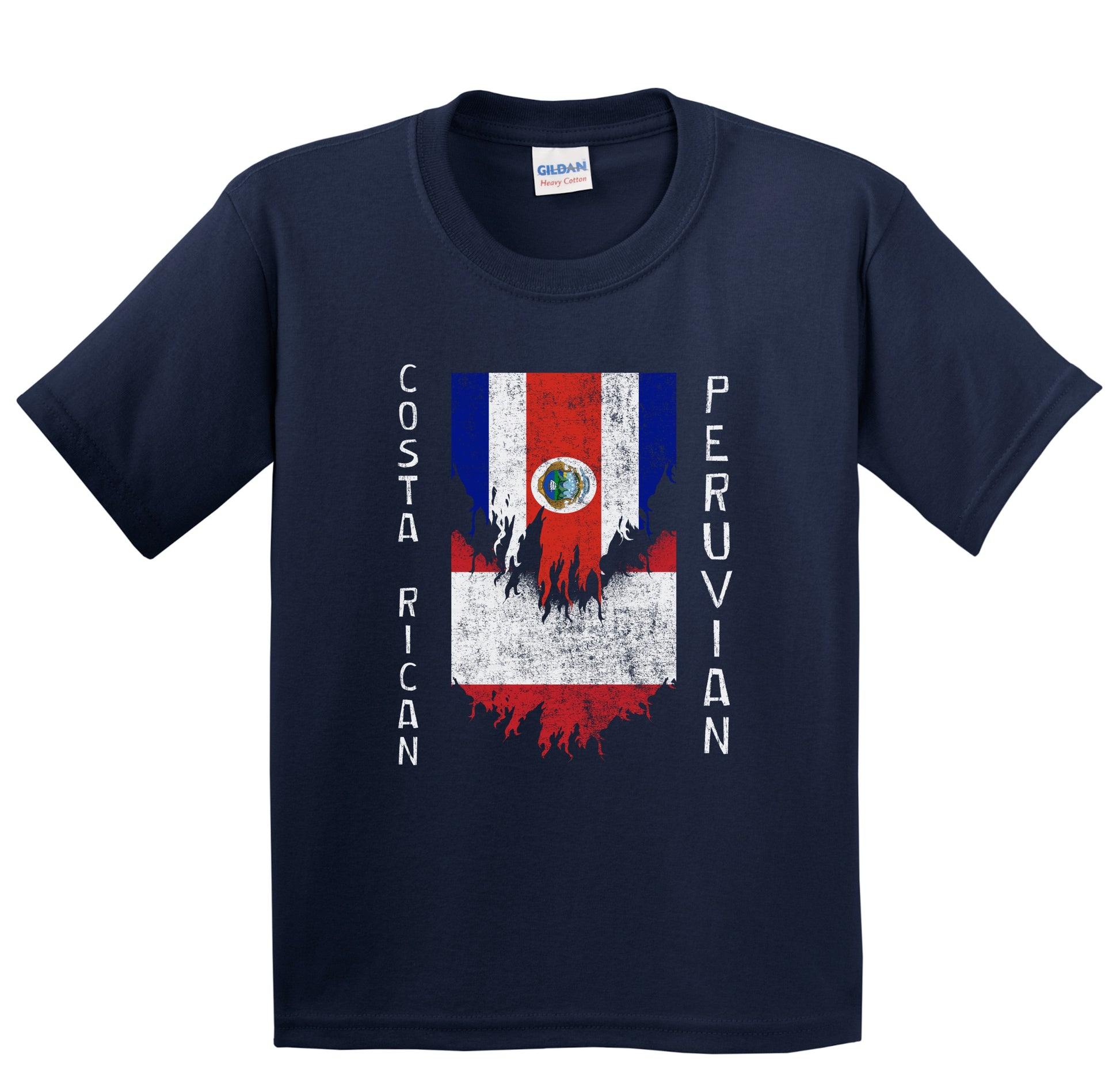 Costa Rican Peruvian Flags Ripped Torn Costa Rica Peru Youth T-Shirt