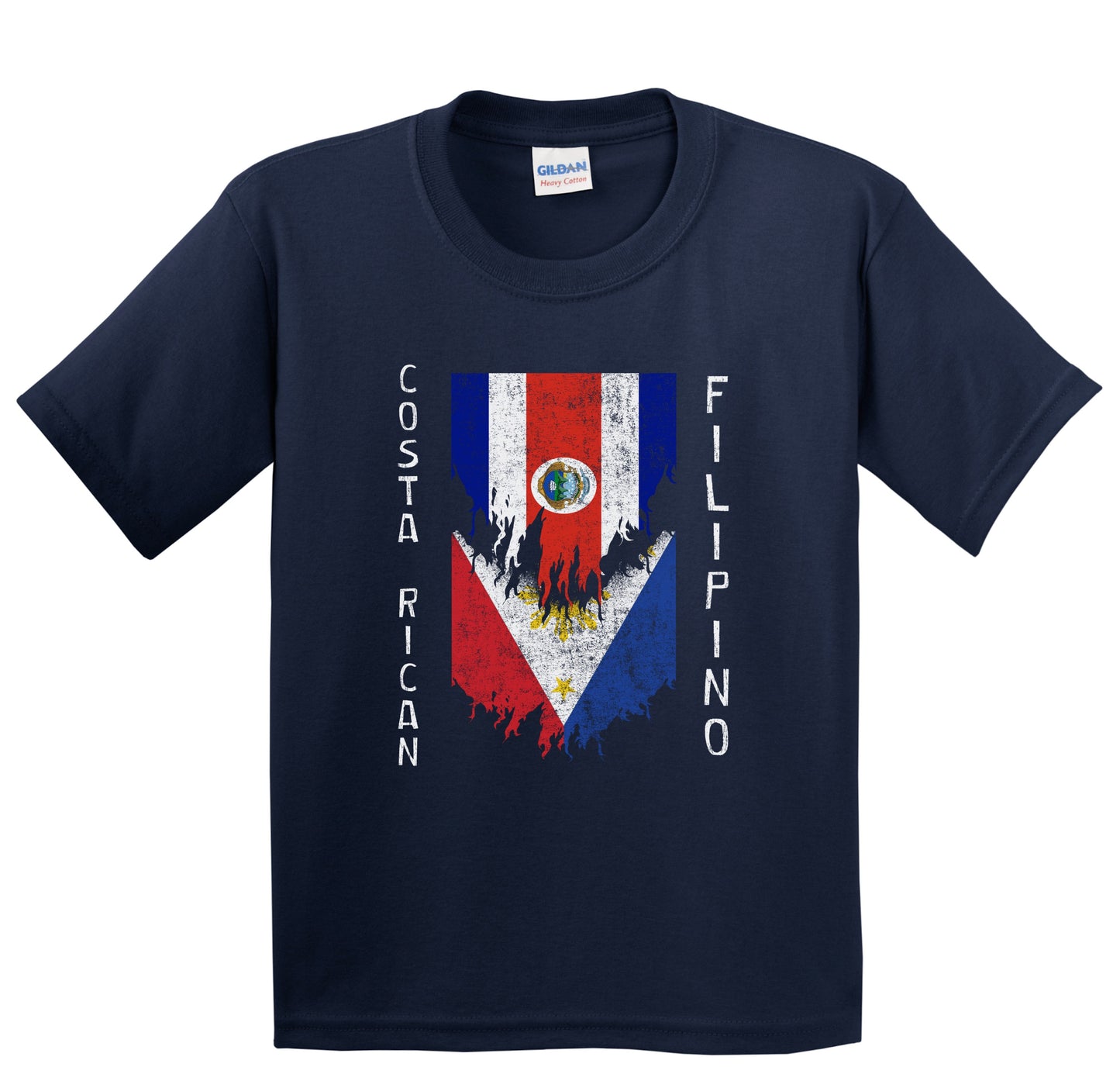 Costa Rican Filipino Flags Ripped Torn Costa Rica Philippines Youth T-Shirt