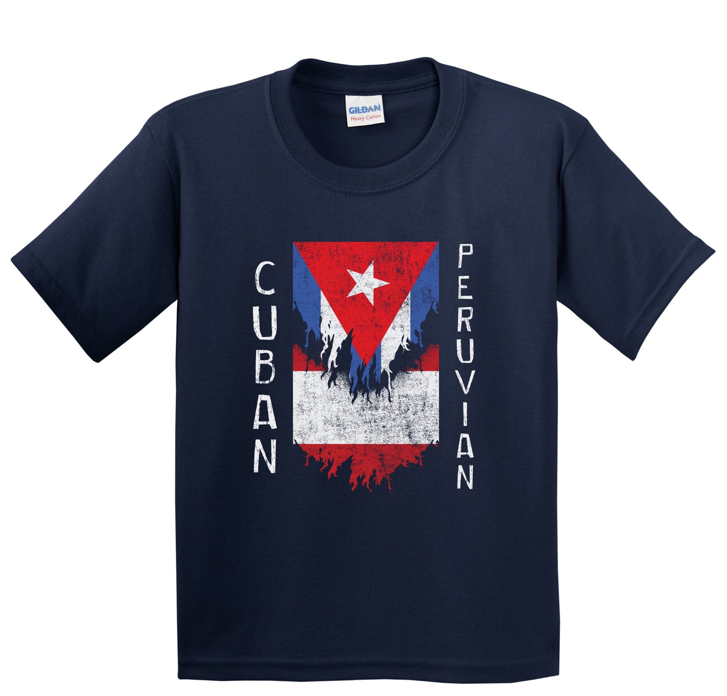 Cuban Peruvian Flags Ripped Torn Cuba Peru Youth T-Shirt