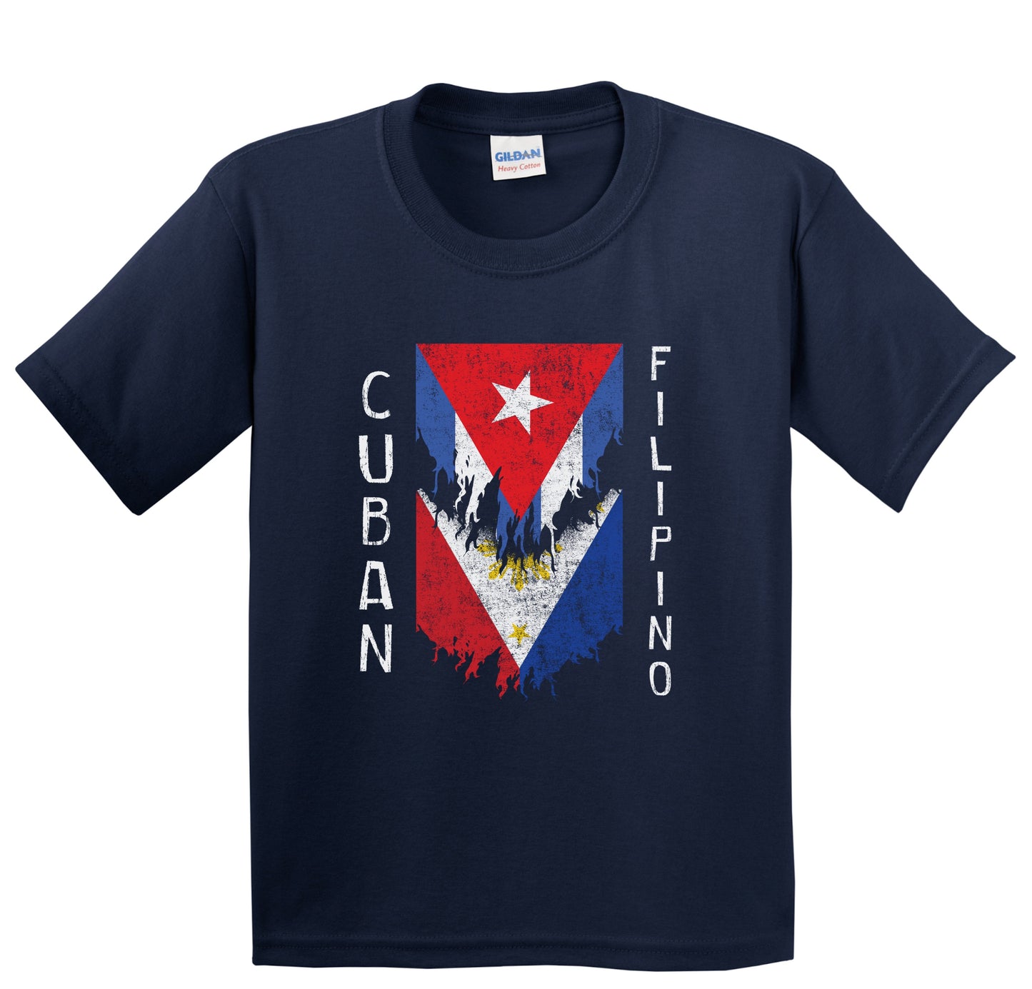 Cuban Filipino Flags Ripped Torn Cuba Philippines Youth T-Shirt