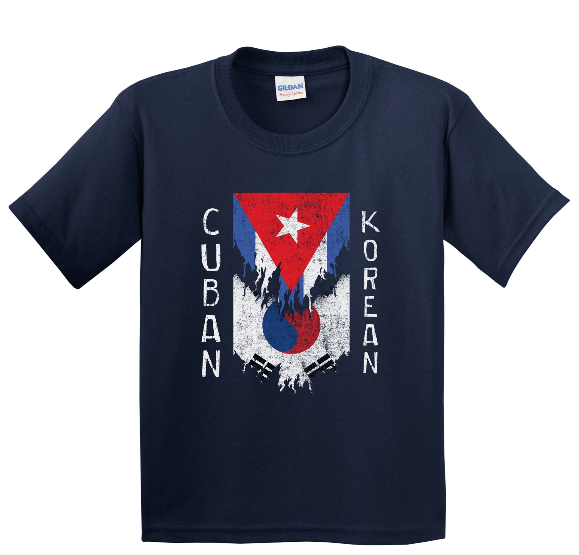 Cuban Korean Flags Ripped Torn Cuba South Korea Youth T-Shirt