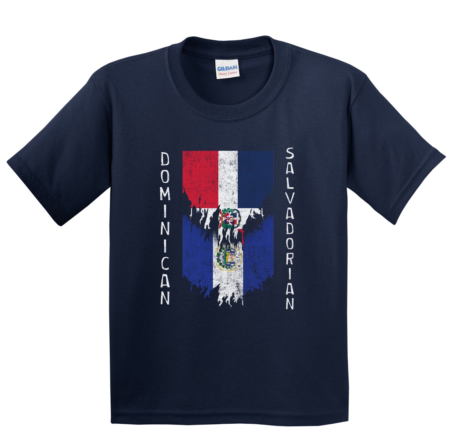 Dominican Salvadorian Flags Ripped Torn Dominican Republic El Salvador Youth T-Shirt