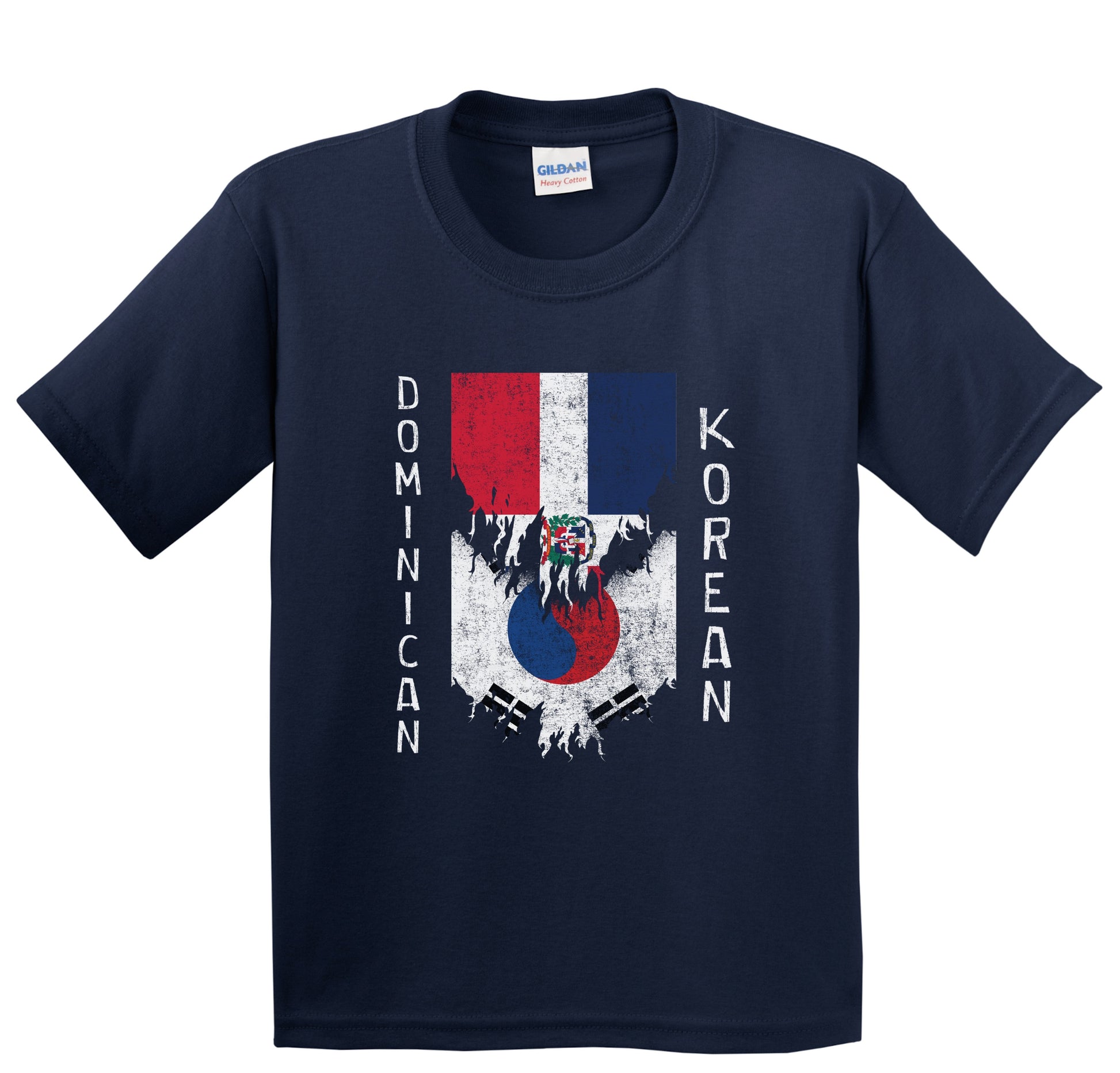 Dominican Korean Flags Ripped Torn Dominican Republic South Korea Youth T-Shirt