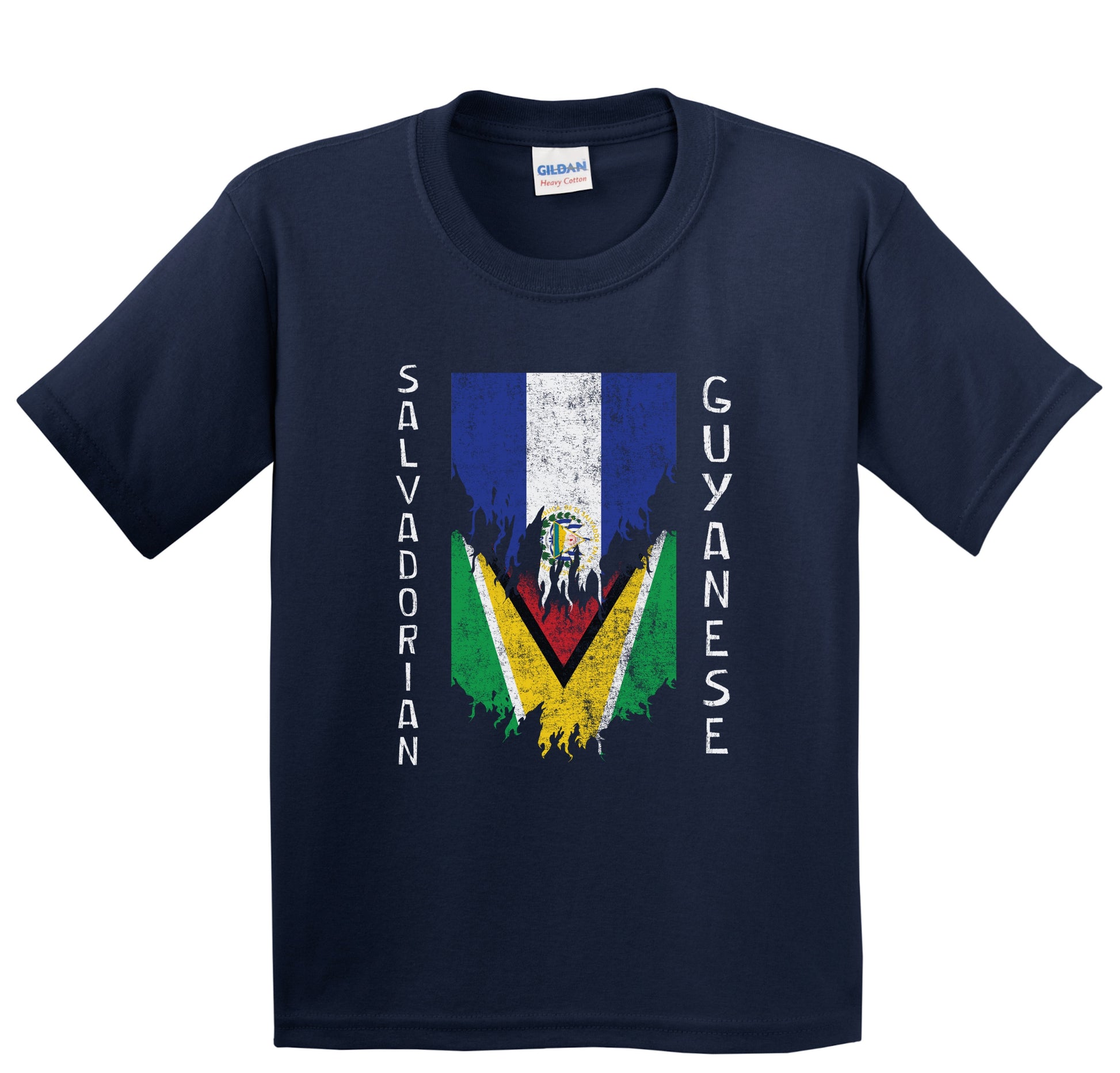 Salvadorian Guyanese Flags Ripped Torn El Salvador Guyana Youth T-Shirt