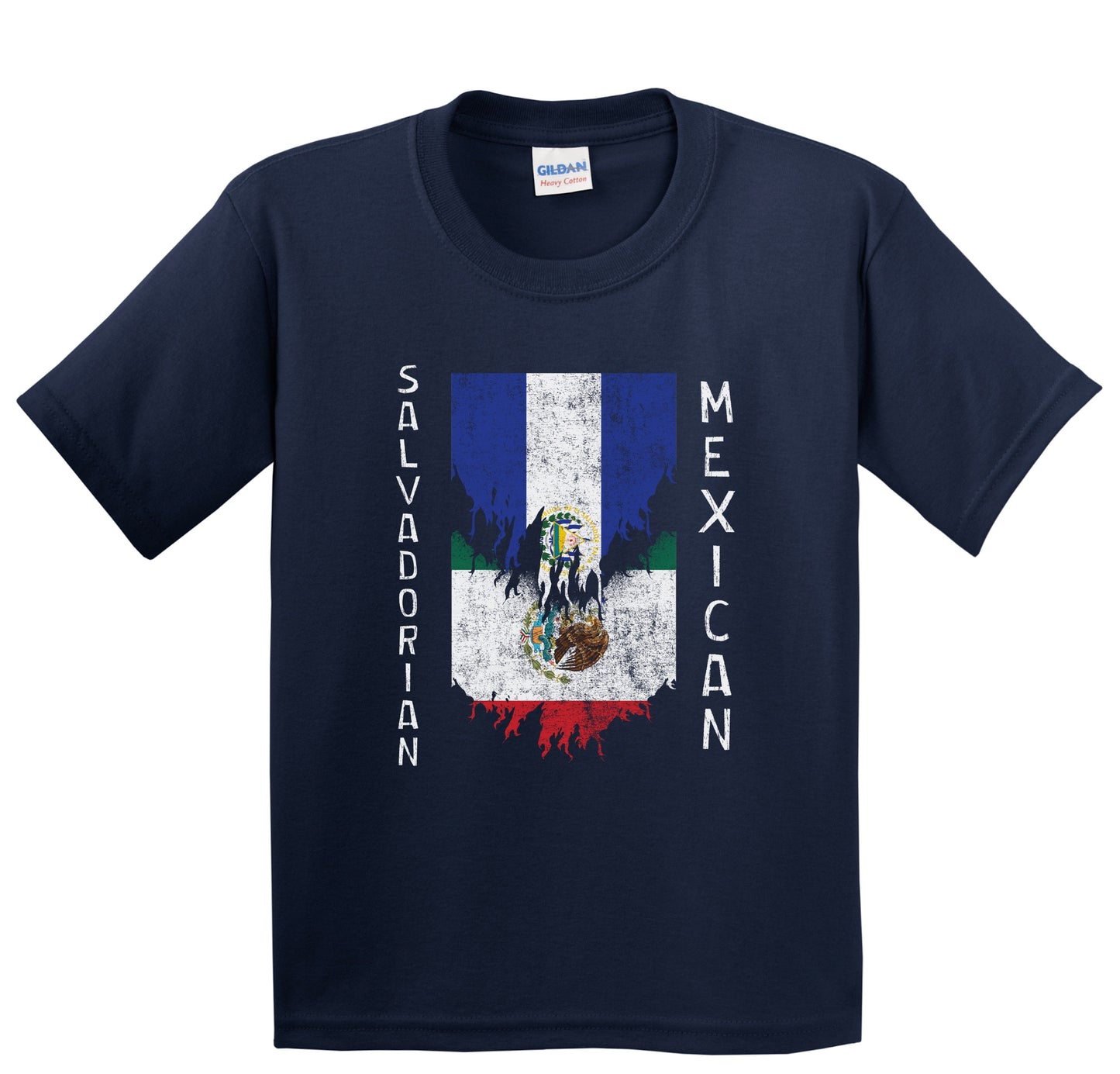 Salvadorian Mexican Flags Ripped Torn El Salvador Mexico Youth T-Shirt