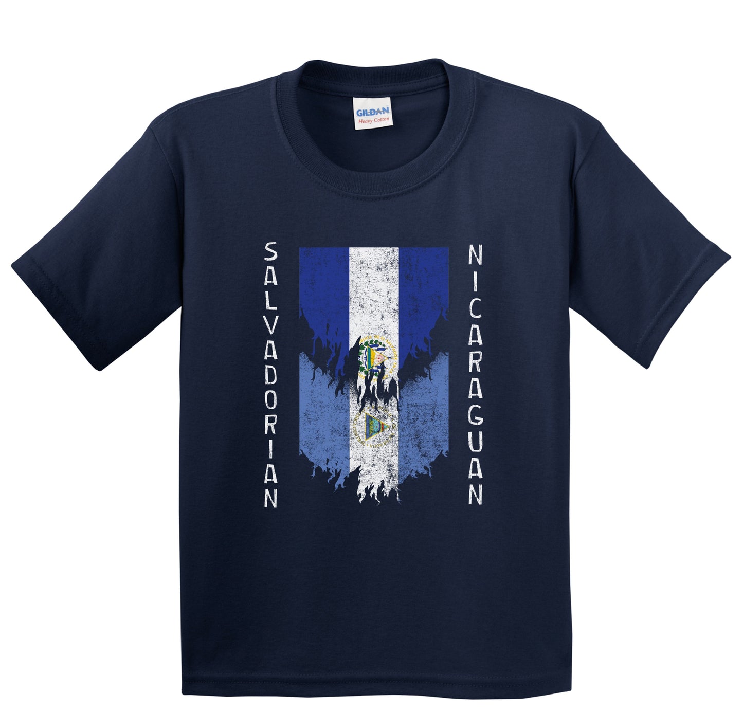 Salvadorian Nicaraguan Flags Ripped Torn El Salvador Nicaragua Youth T-Shirt