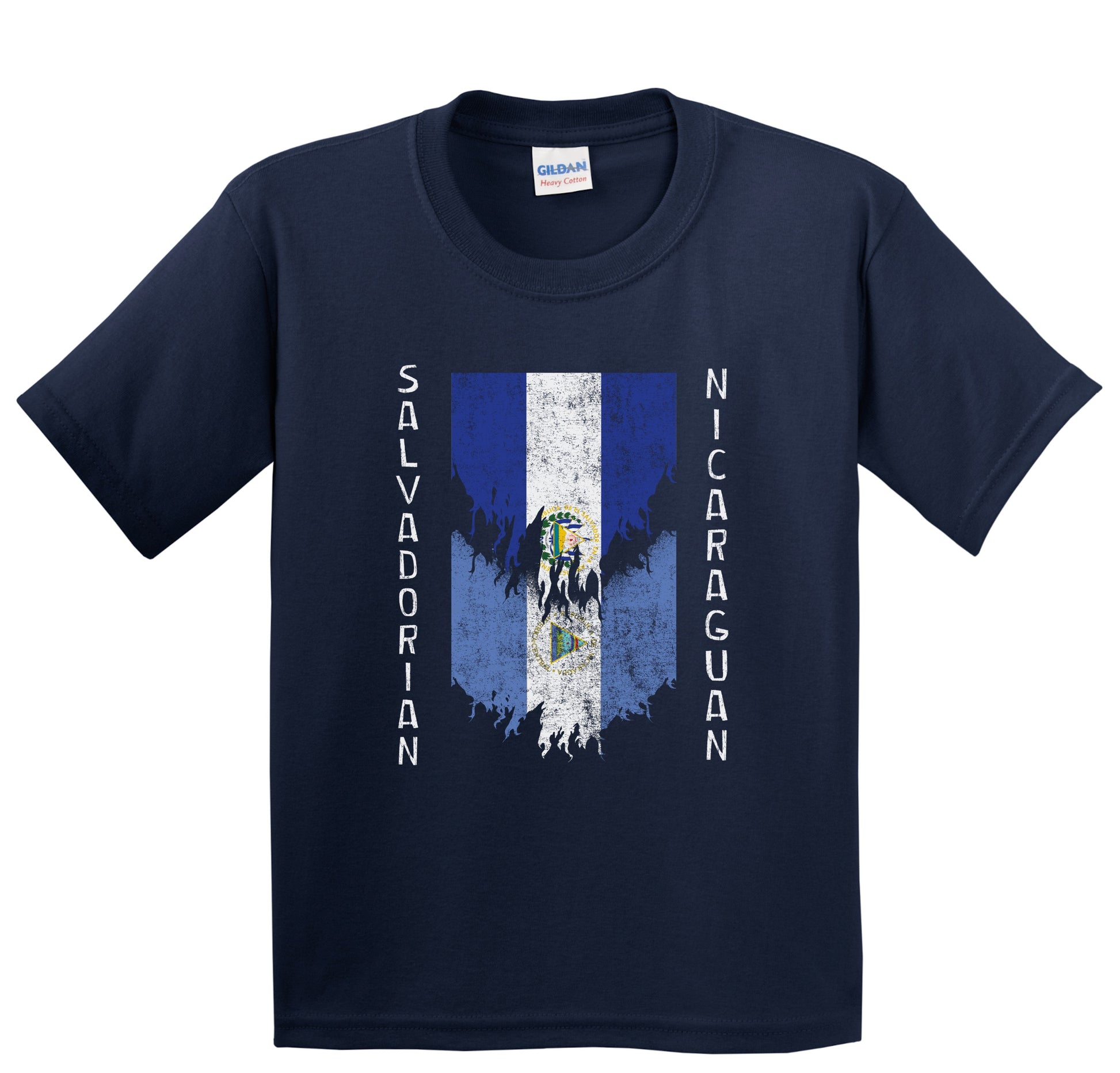 Salvadorian Nicaraguan Flags Ripped Torn El Salvador Nicaragua Youth T-Shirt
