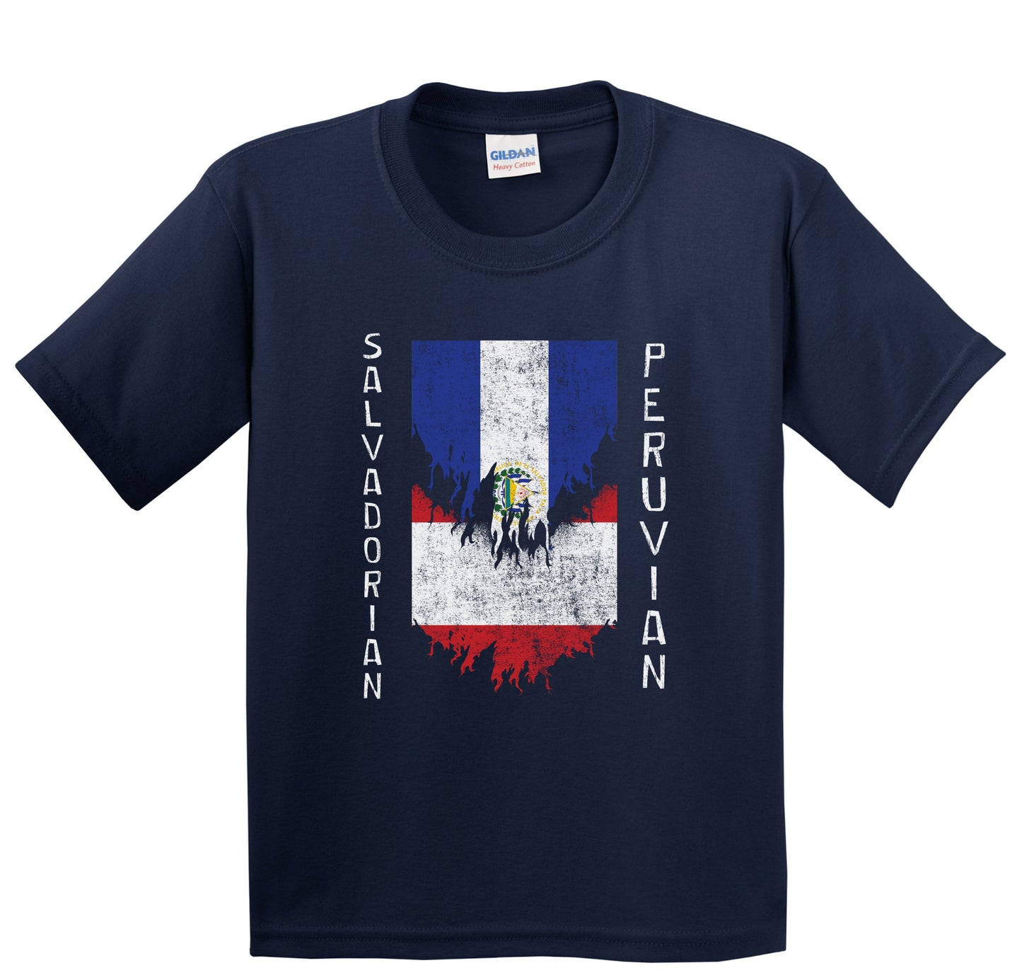 Salvadorian Peruvian Flags Ripped Torn El Salvador Peru Youth T-Shirt